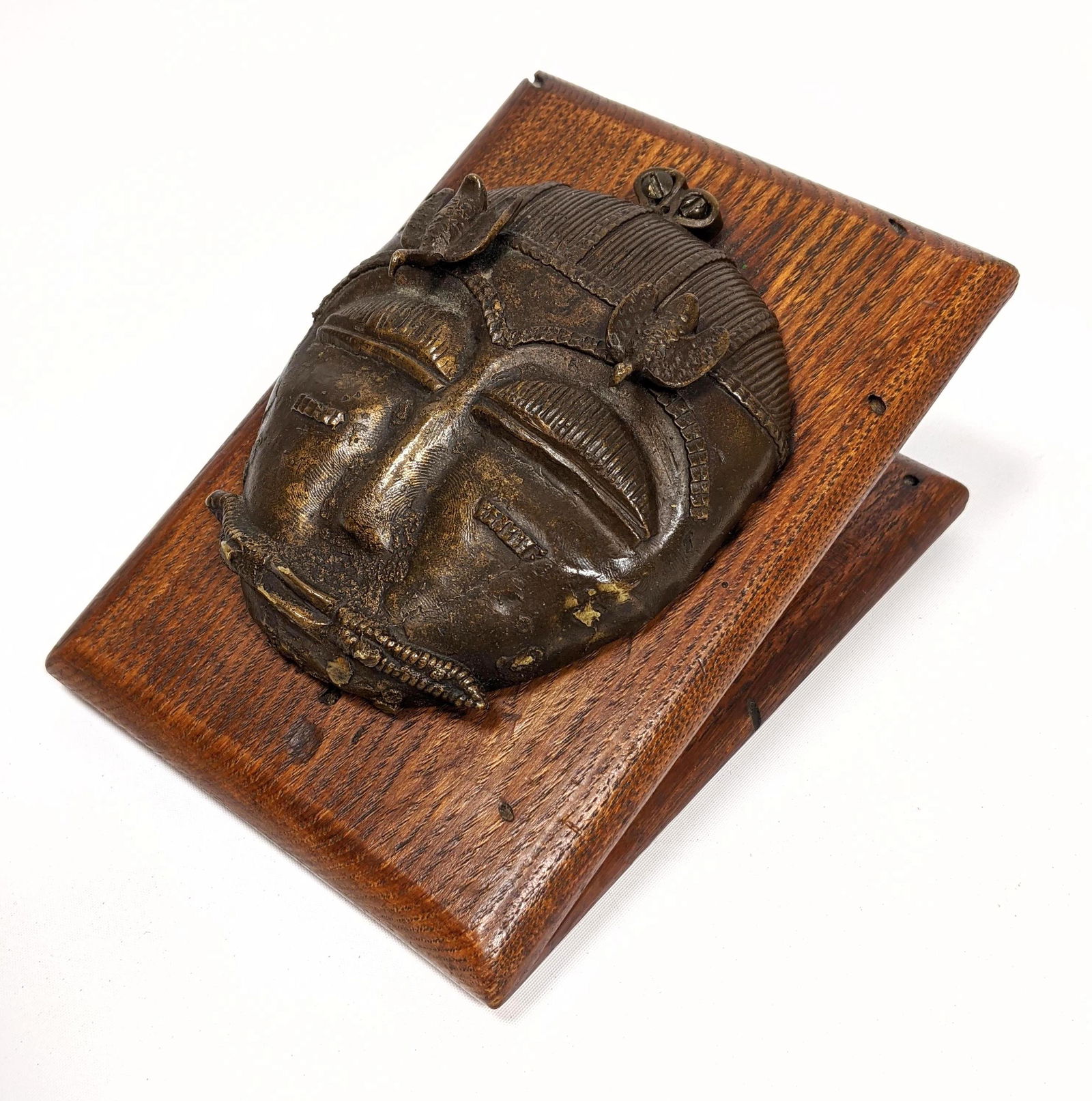 Cast Bronze Figural Face Sculpture Mounted on Custom Oa (1 of 8)