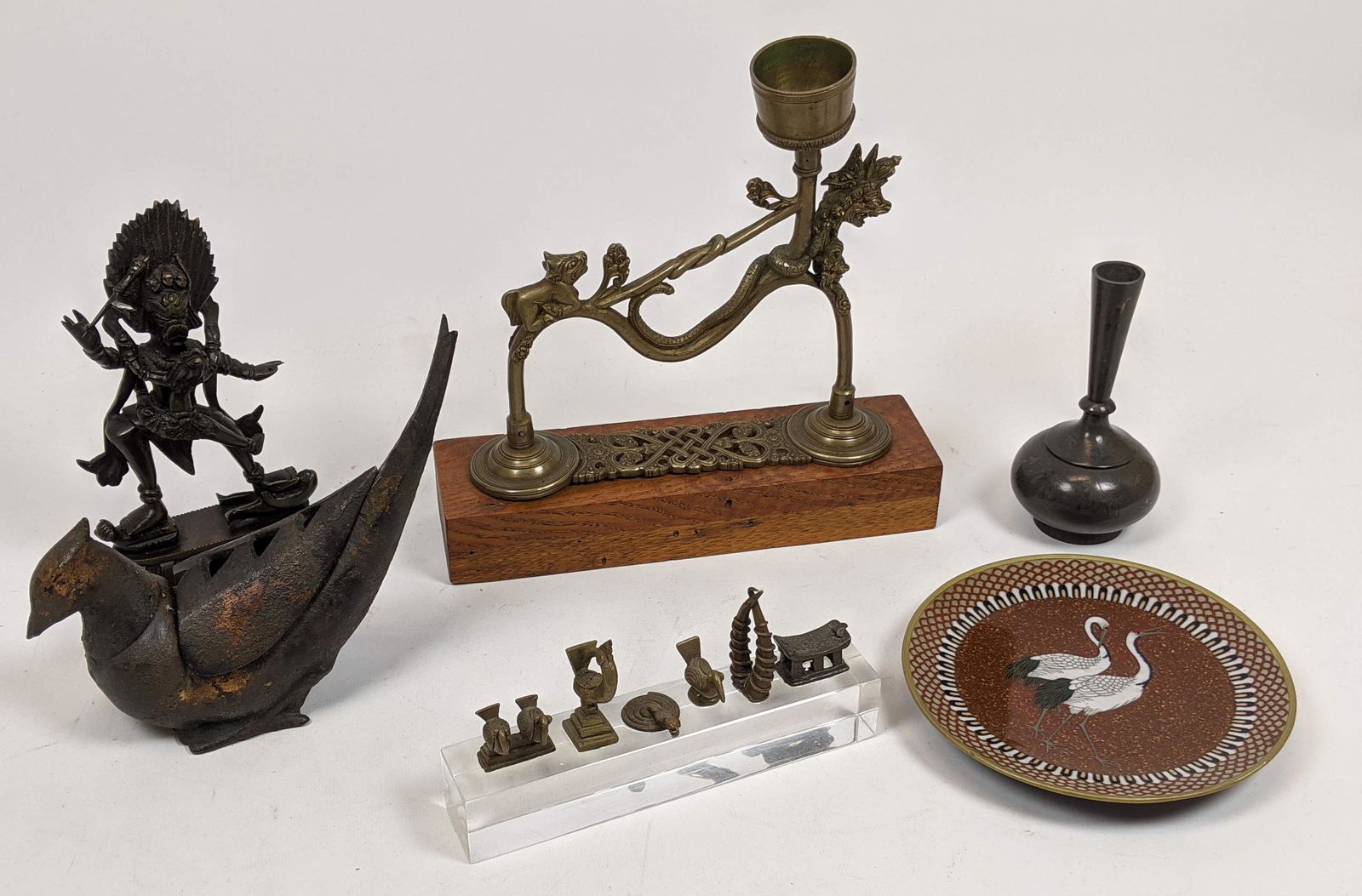 6pc Assorted Vintage Metal Lot. Metal Asian figural scu (1 of 20)