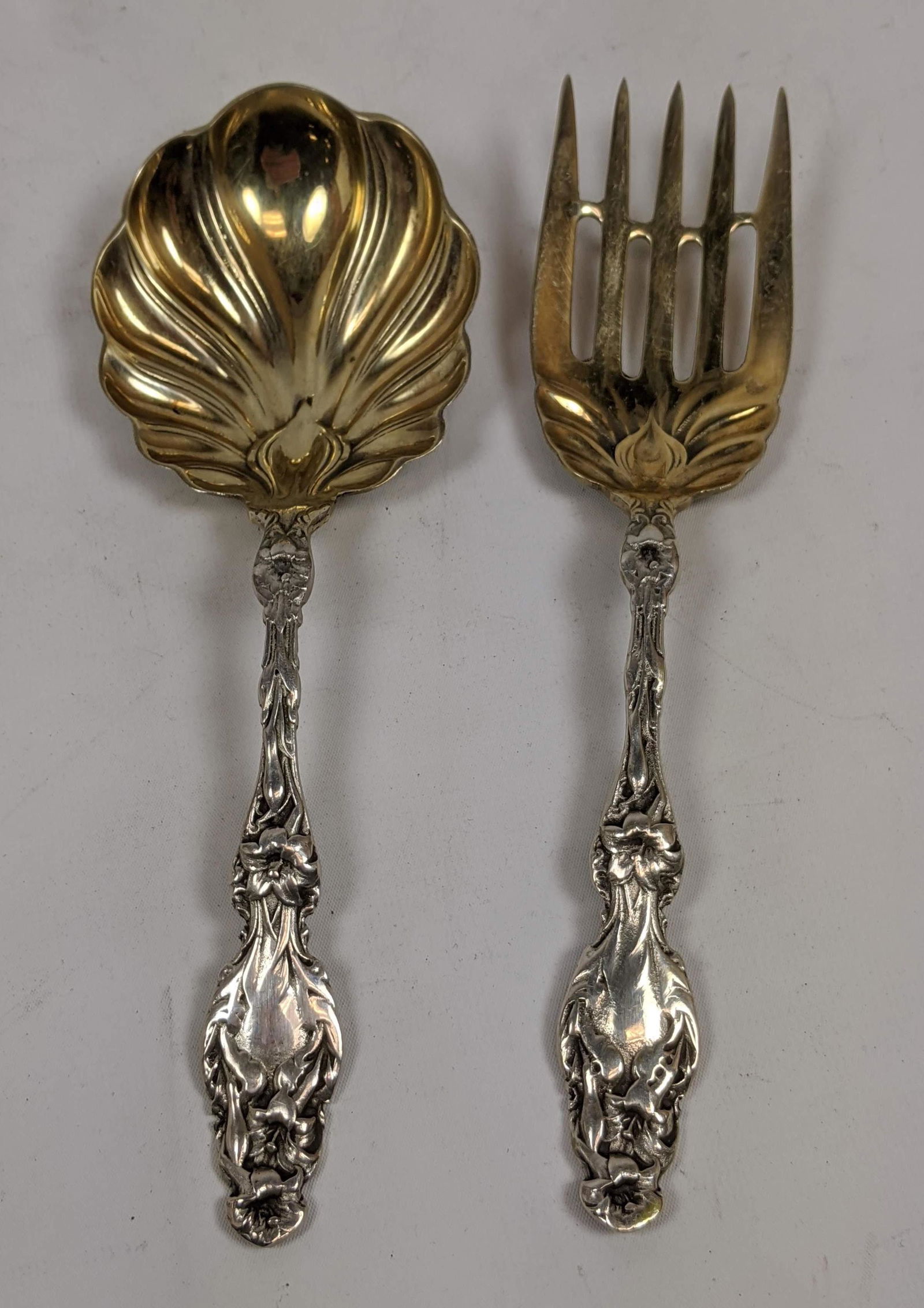 Pr Sterling Silver Lily Recast Serving Fork Spoon. Scal (1 of 8)