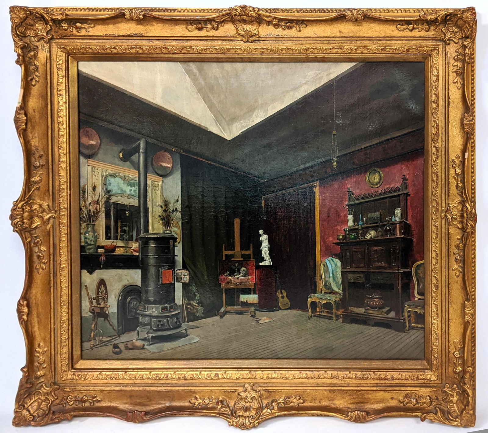 Large Vintage Oil Painting "Artist Studio". Interior ro (1 of 16)