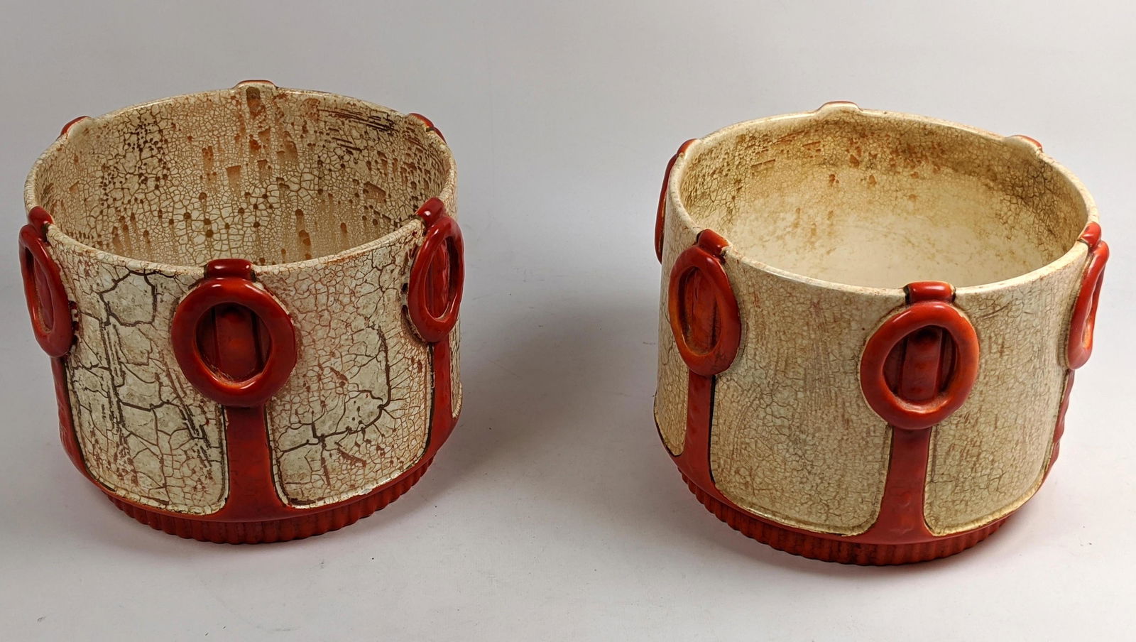 Pr CZECHO DECO Art Pottery Jardiniere Planters. Cream c (1 of 16)