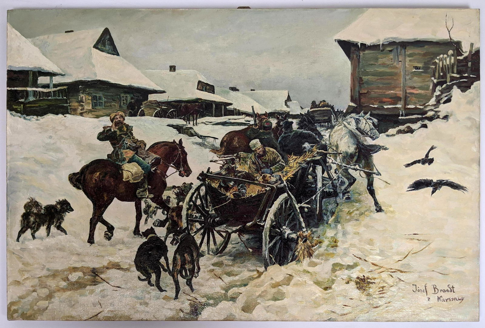 After Jozef Brandt Snowy Winter Scene Painting. (1 of 12)