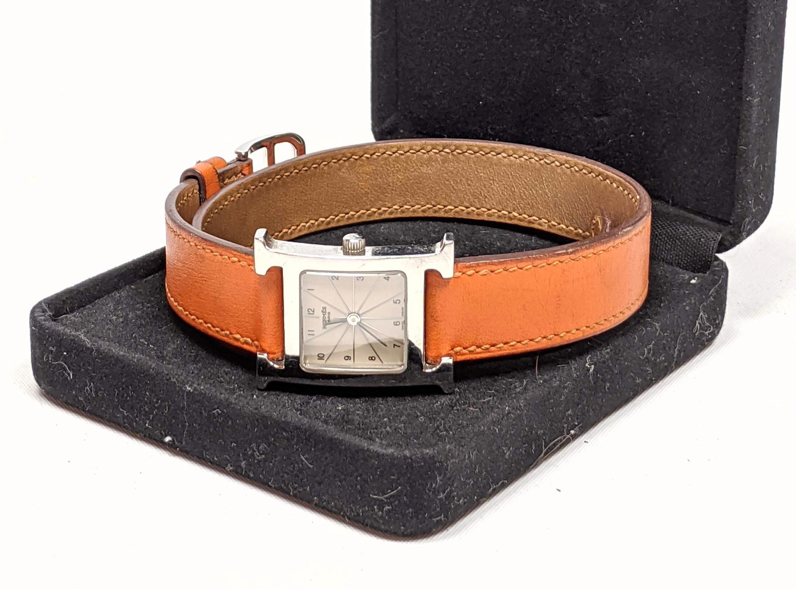 HERMES Paris Logo Monogram Leather Wrist Watch. Orange (1 of 6)