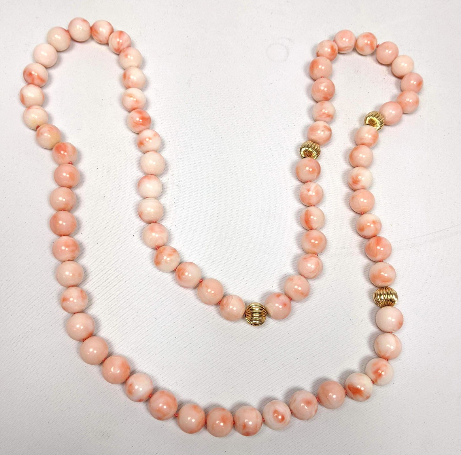 Angel Skin Coral Large Bead Necklace. Hand knotted bead (1 of 4)