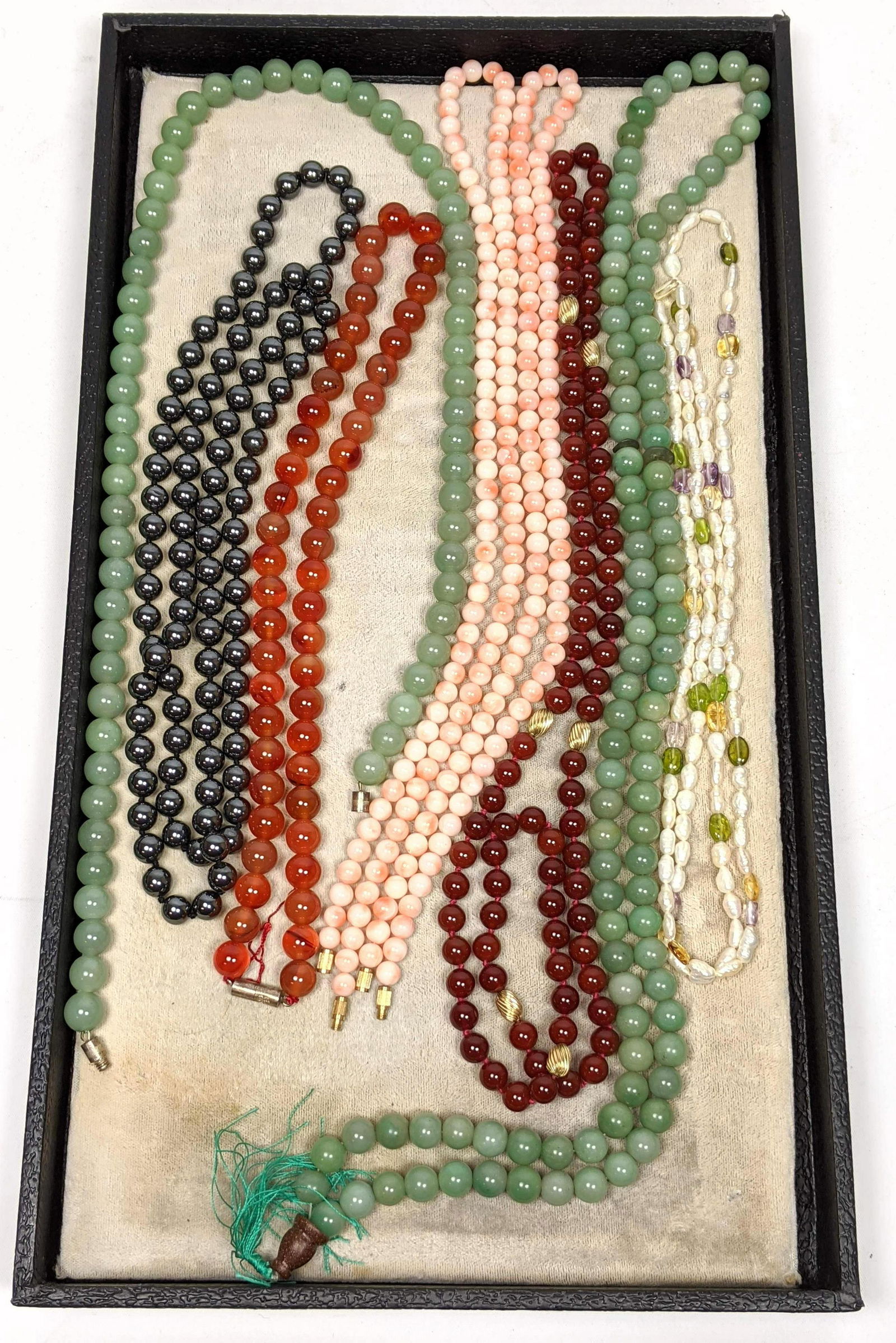 8pc Beaded Necklaces. 2 Angel Skin Coral. 2 Carnelian. (1 of 8)