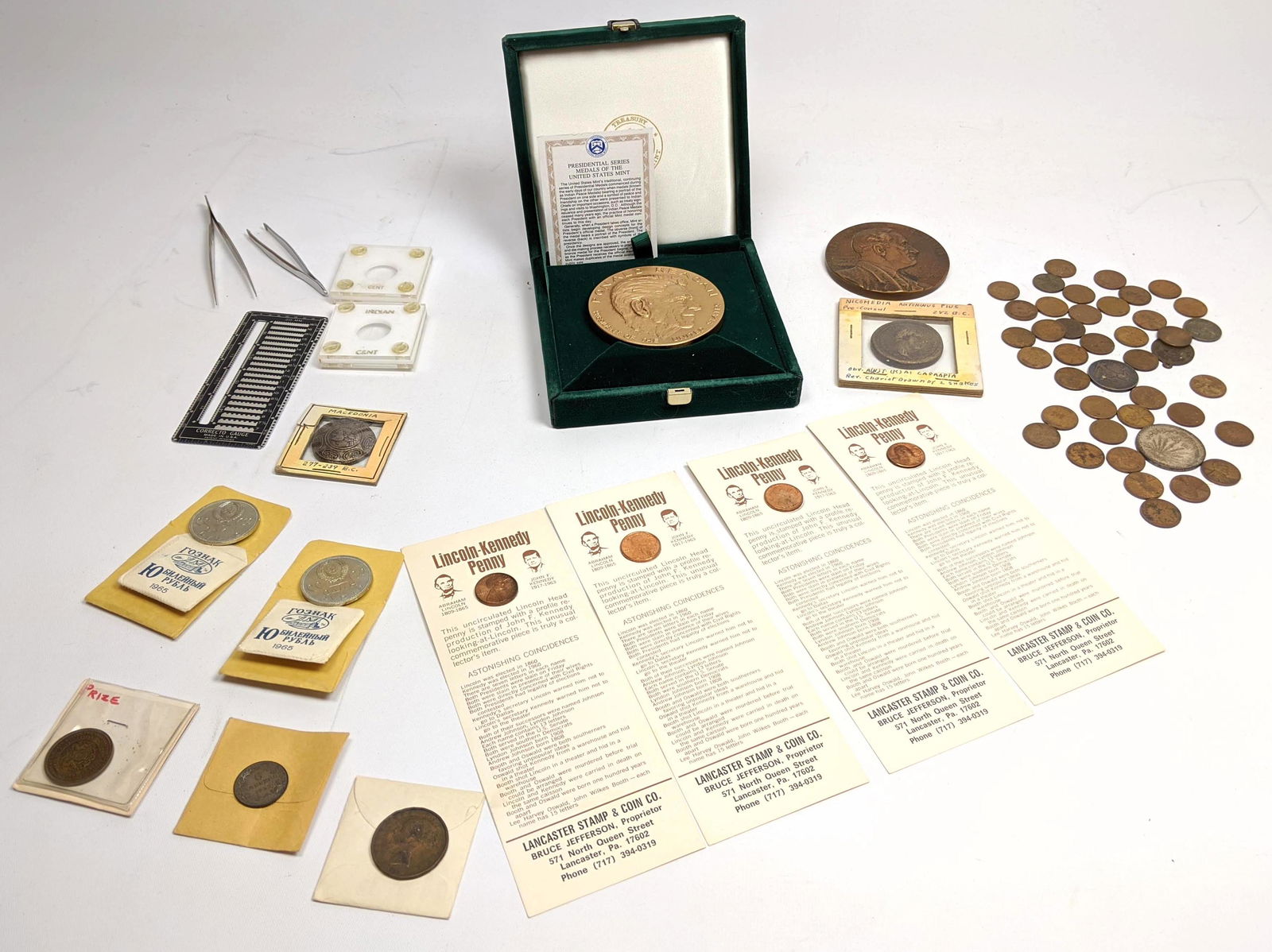 Mixed Lot American Bronze Medals, Coins, and Foreign Co (1 of 20)