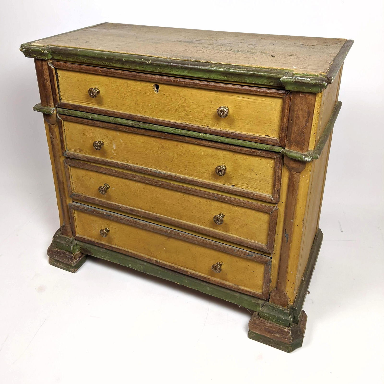 Antique Continental  Miniature 4 Drawer Chest Yellow (1 of 9)