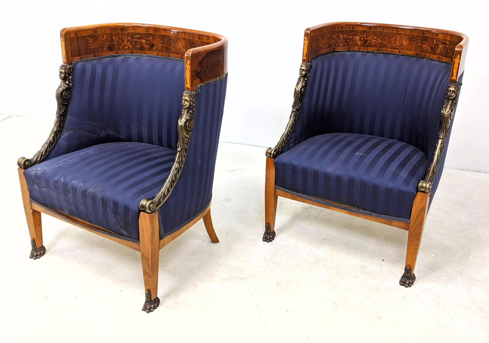 Pr Classical Revival Inlaid Wood Ormolu Chairs. French (1 of 20)
