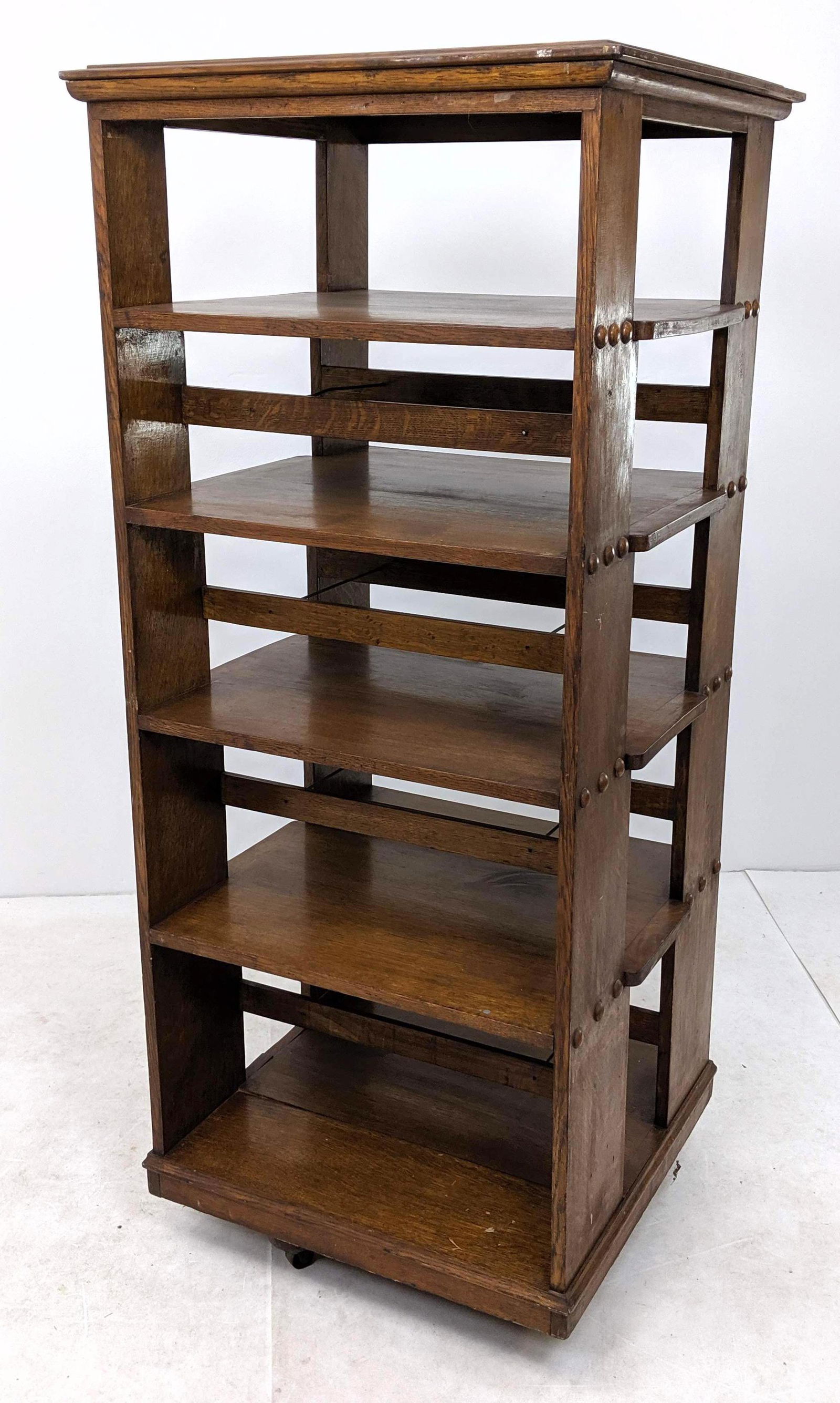 Tall Mission Oak Revolving  Bookcase Shelf on Casters. (1 of 10)