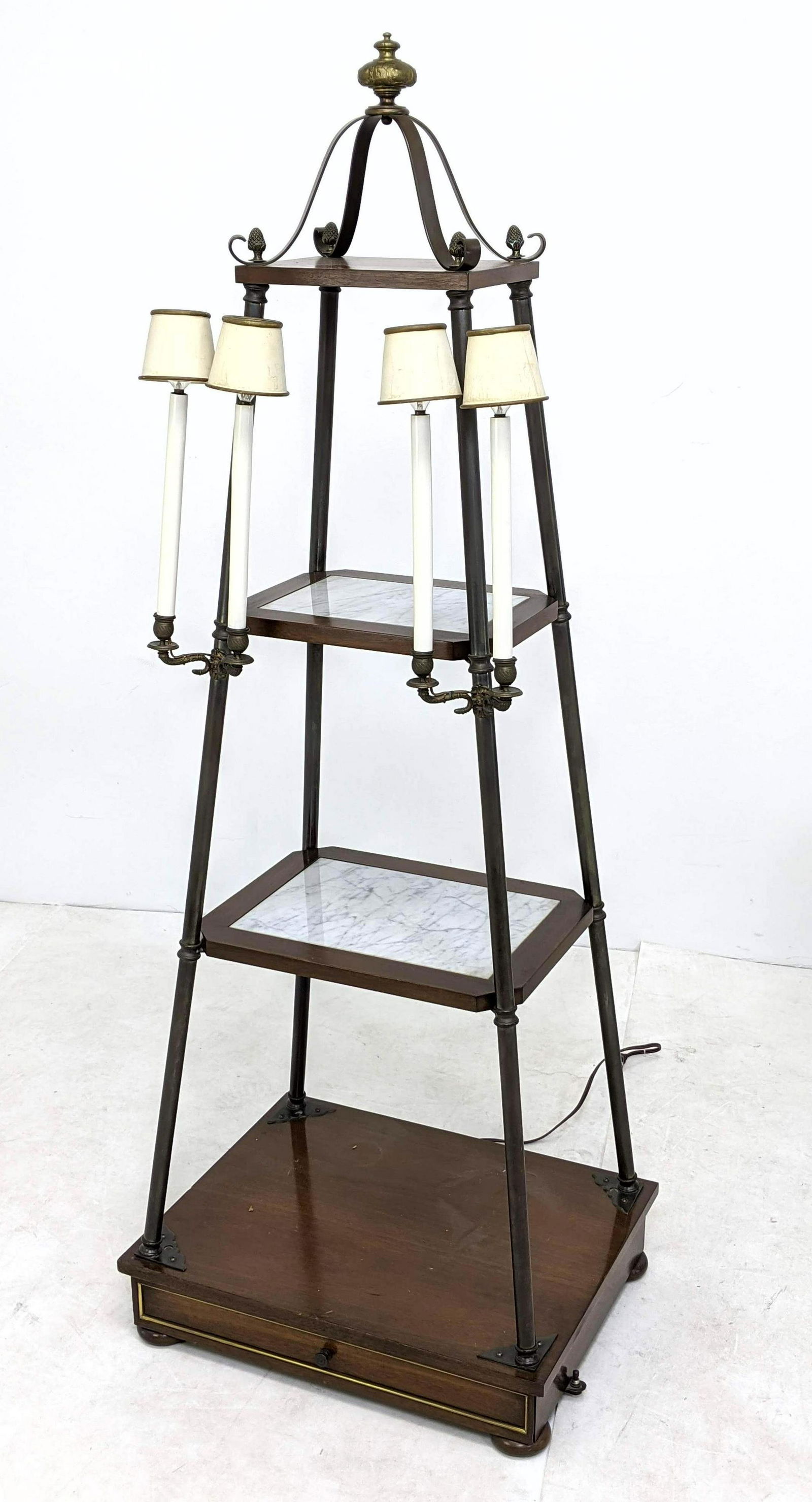 3 Tier Walnut, Brass & Marble Shelf with Candelabra. El (1 of 13)