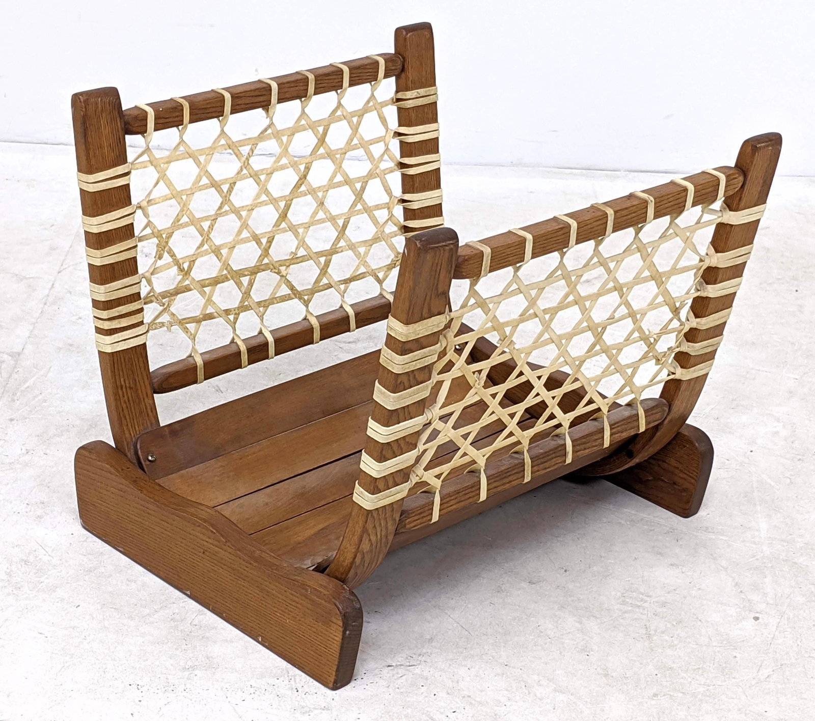 VERMONT TUBBS Bent Wood and Rawhide Log Holder. Marked.: VERMONT TUBBS Bent Wood and Rawhide Log Holder. Marked.-- Dimensions: H: 17.5 inches: W: 19.5 inches: D: 20.5 inches ---