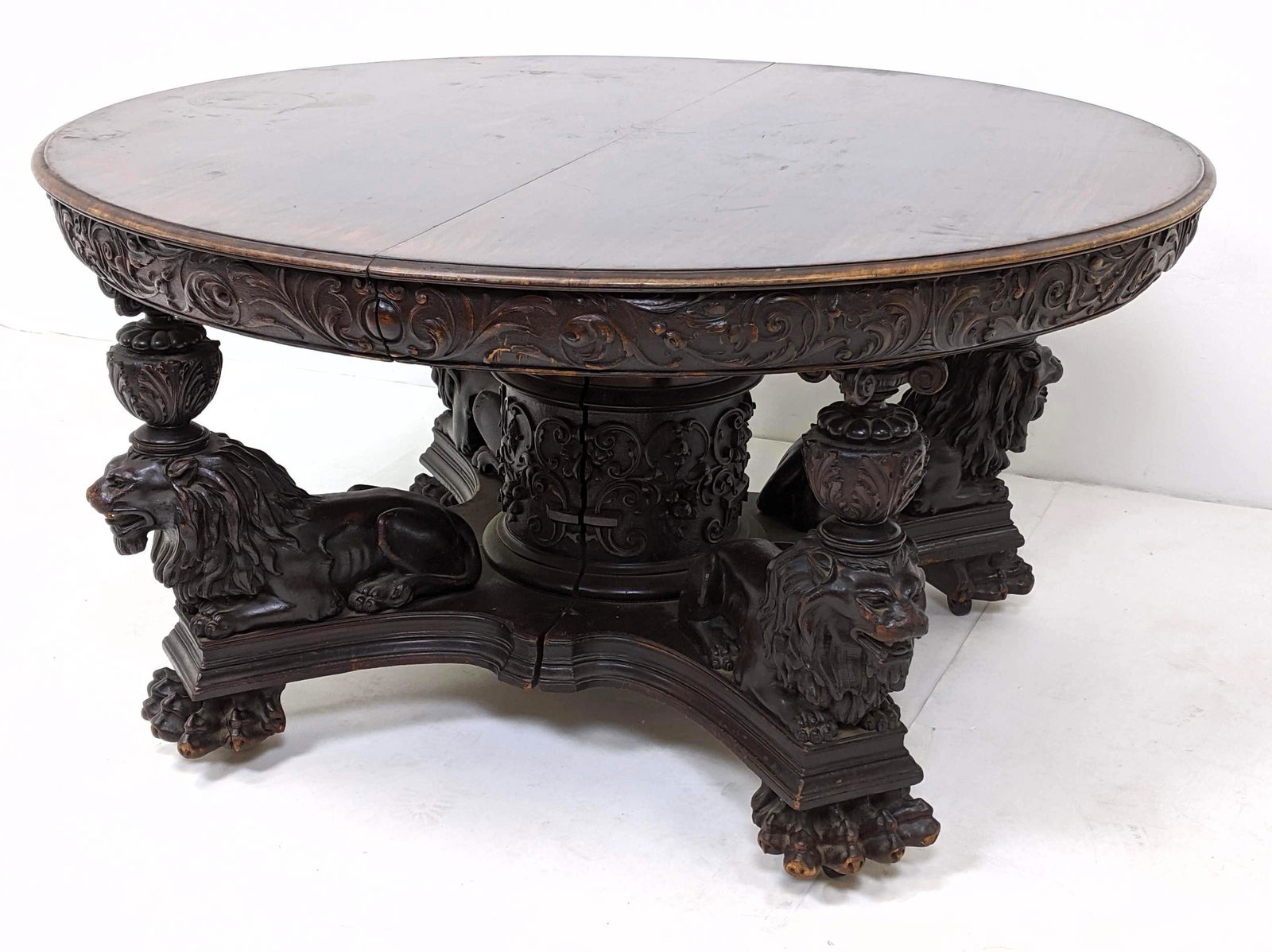 Heavily Carved Black Walnut Dining Table. Lion form leg (1 of 13)