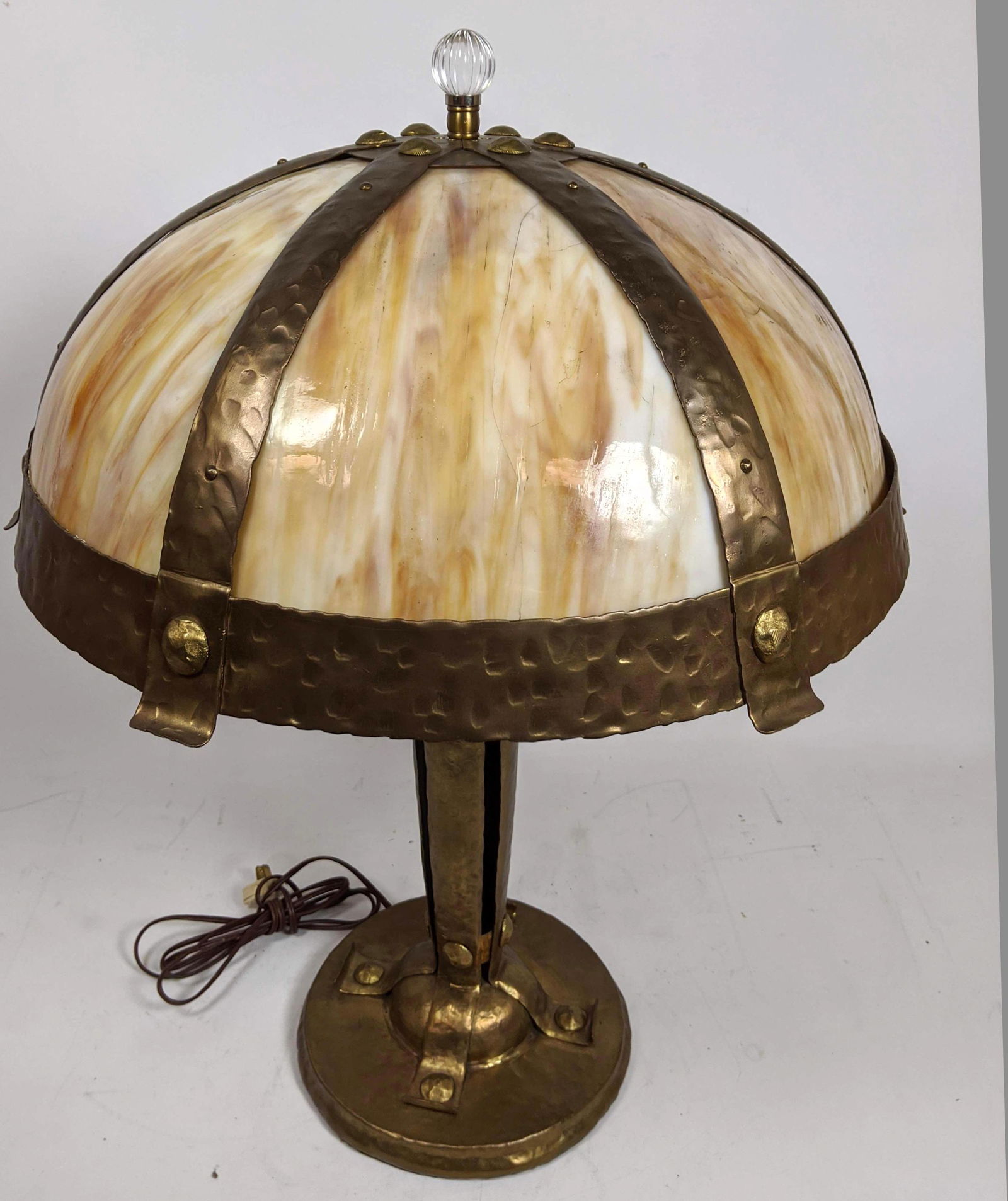 Arts and Crafts Roycroft Style Table Lamp. Metal & Slag (1 of 14)