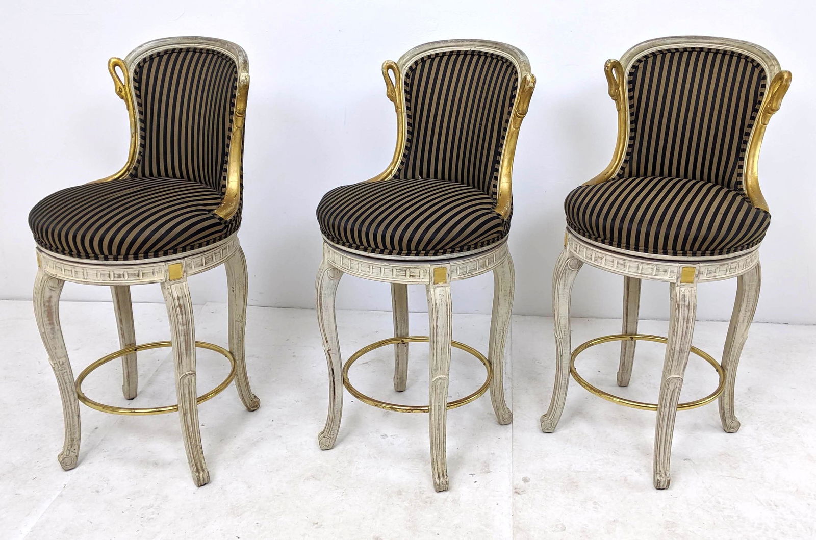 Set 3 Decorator Bar Stools Carved Gilt Wood Swans. Bras (1 of 10)
