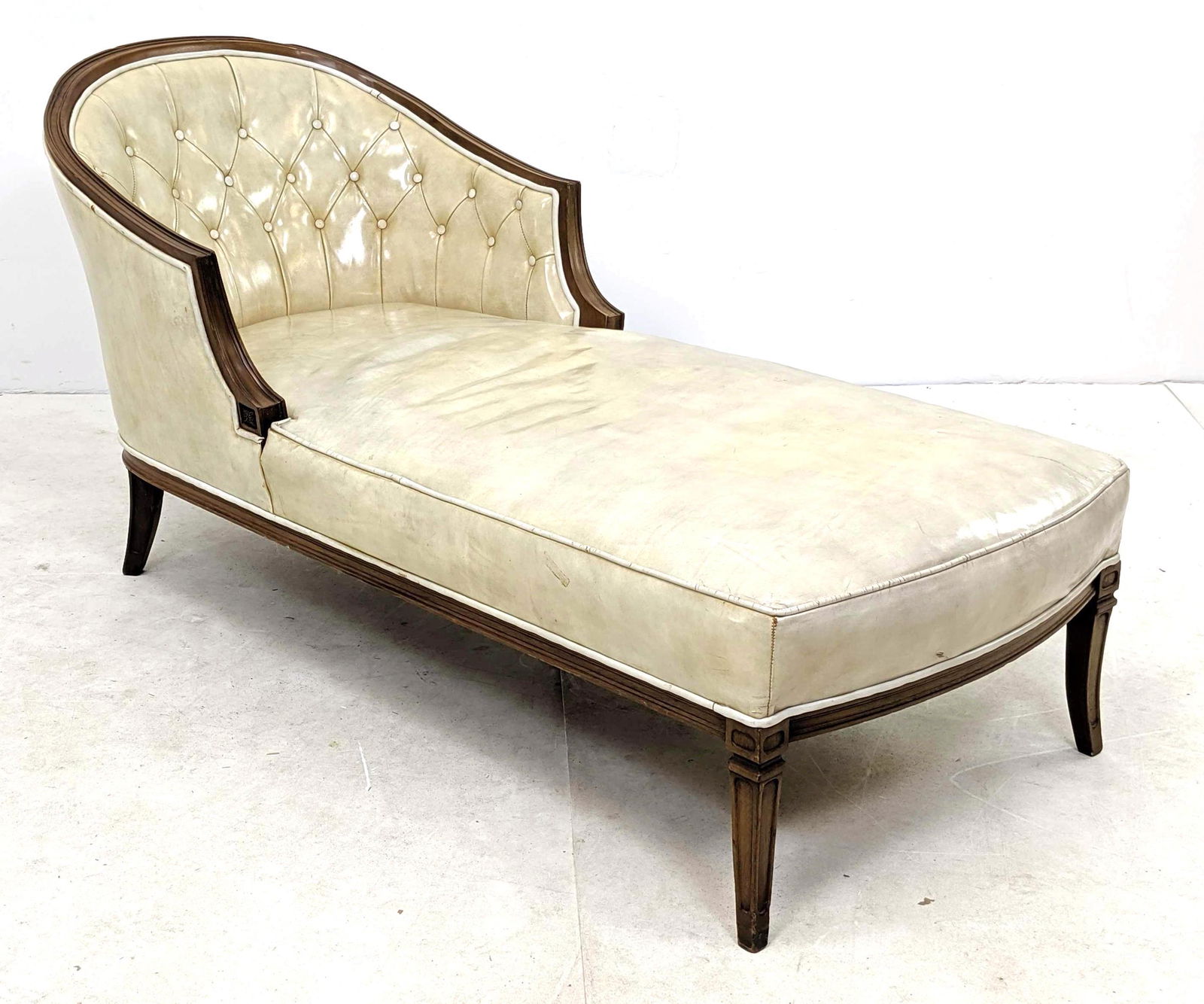 French Country Style Leather Chaise Lounge Chair. Cream (1 of 12)