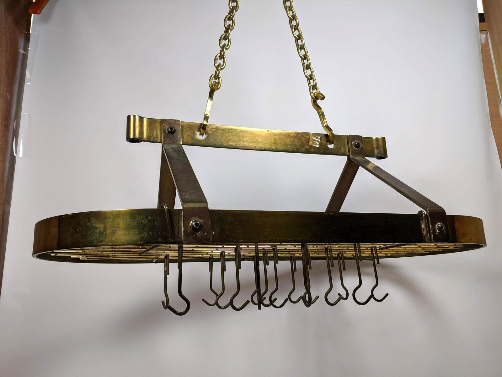 Heavy Brass Hanging Pot Rack. Oval Brass Band Form. Com (1 of 12)