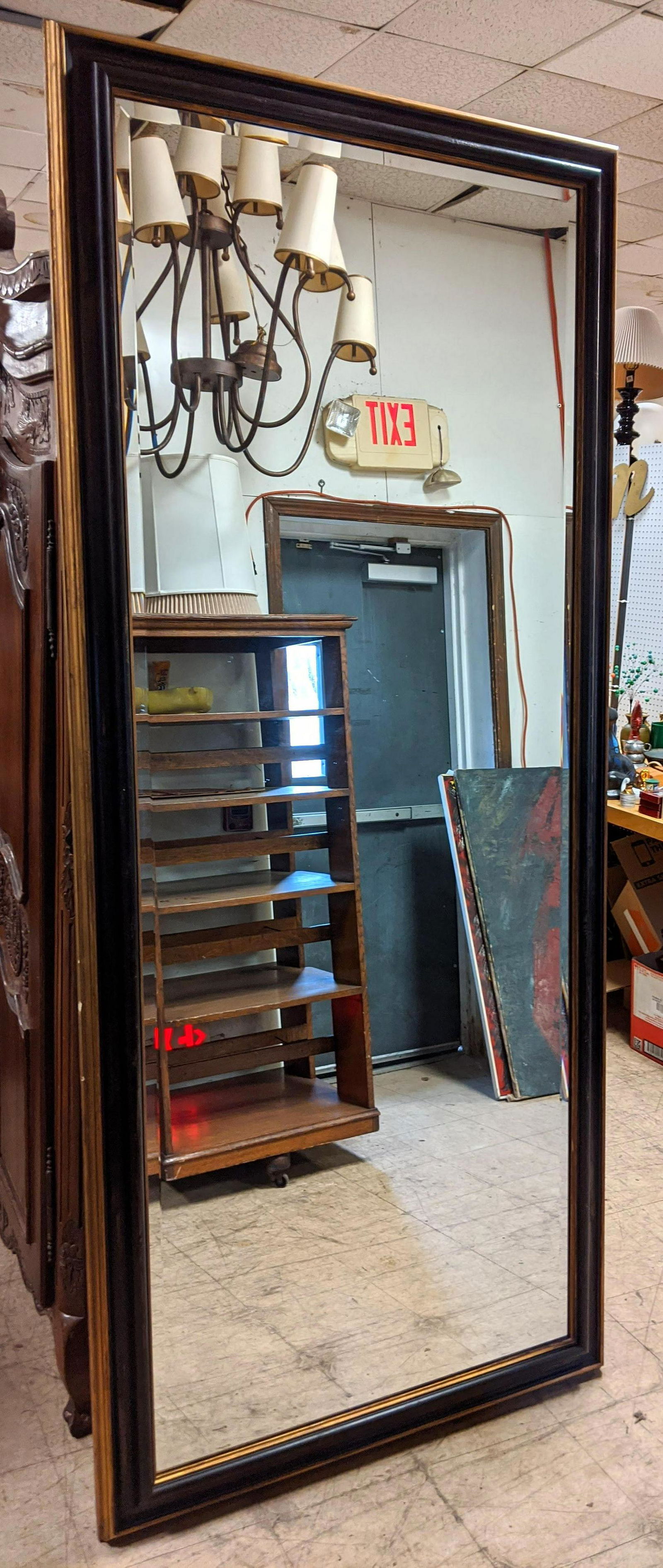Large Oversized 8' Long Wall Mirror. Black & Gilt paint (1 of 8)