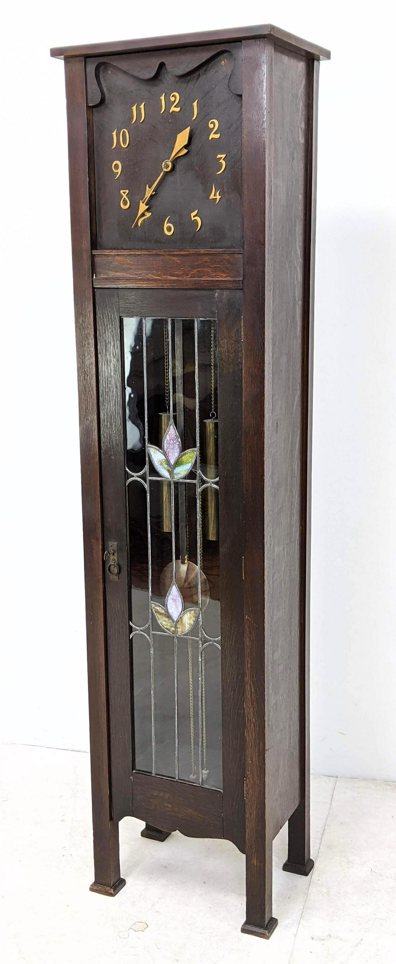 Mission Arts & Crafts Oak Tall Case Clock Leaded Glass (1 of 14)