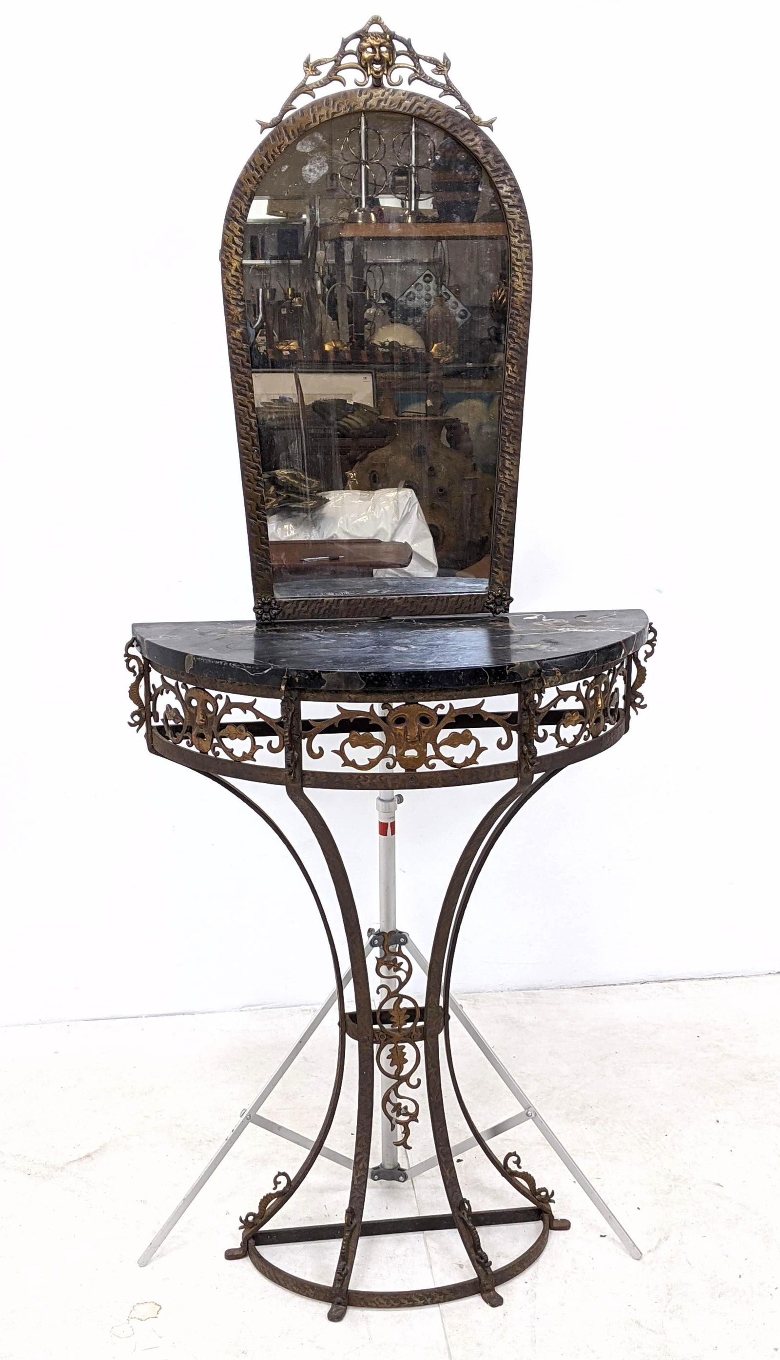 Art Deco Oscar Bach Style Iron Framed Mirror & Console (1 of 13)