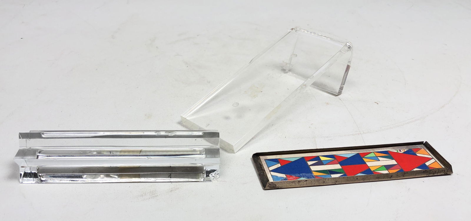 YAACOV AGAM Sterling & Glass Mezuzah with Lucite Stand. (1 of 9)