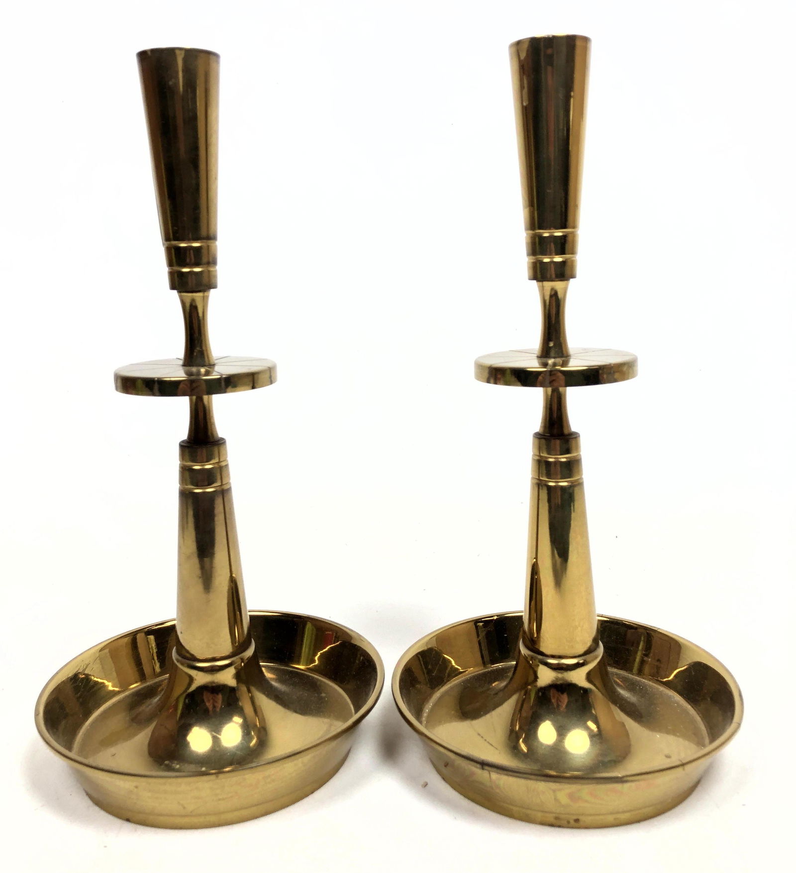 Pr TOMMI PARZINGER Brass Candle Holders Sticks. Marked (1 of 9)