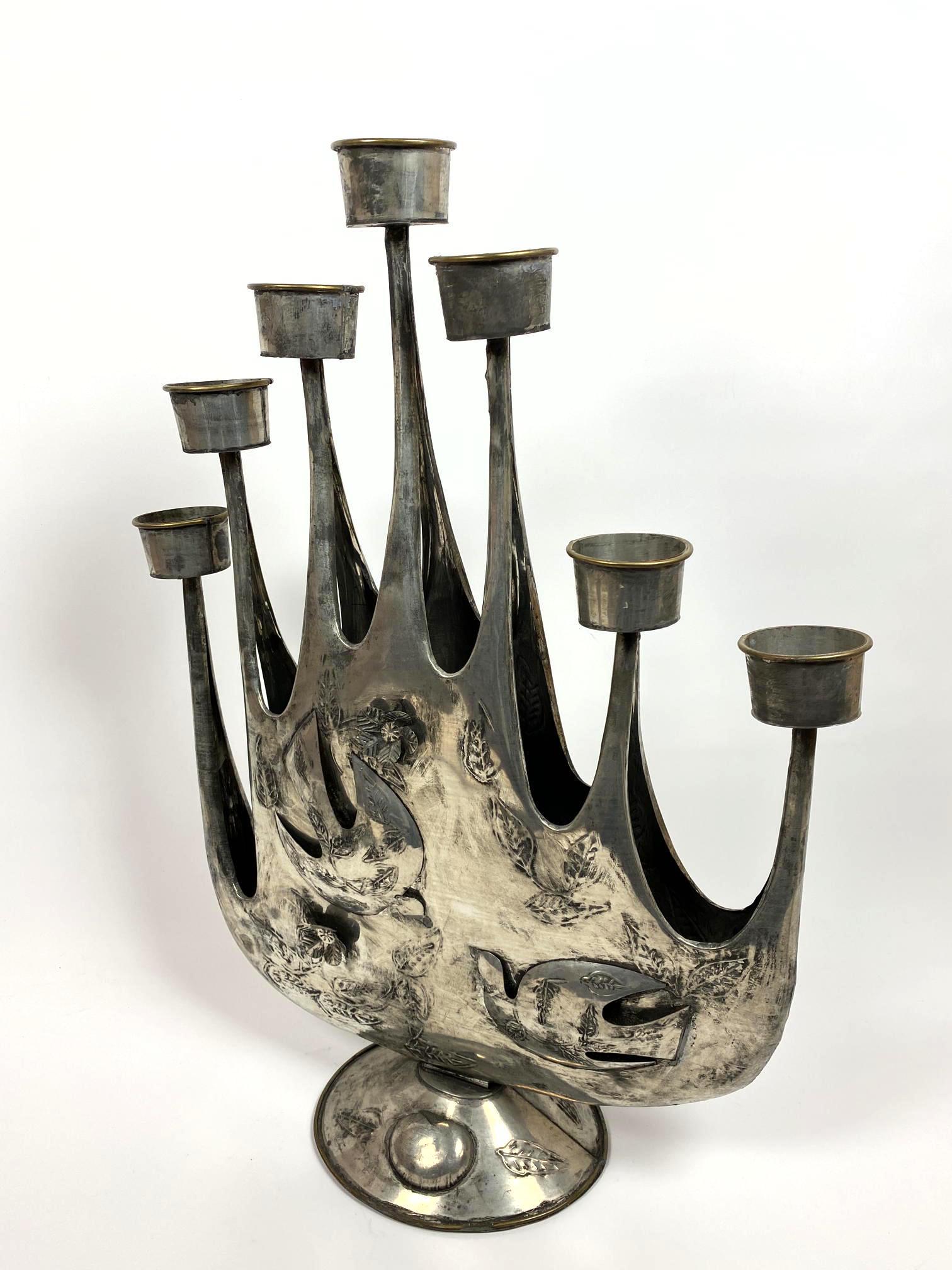 Large GENE BYRON punched tin sculptural menorah. Applie (1 of 13)