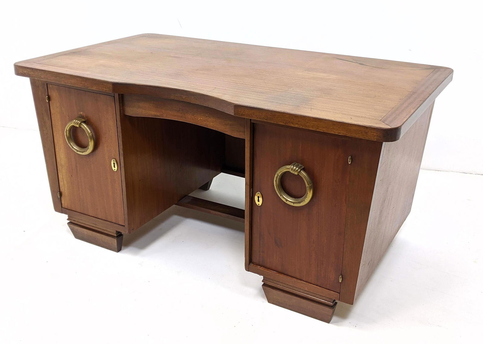 Art Deco French Style Desk w Oversized Brass Ring Pulls (1 of 10)