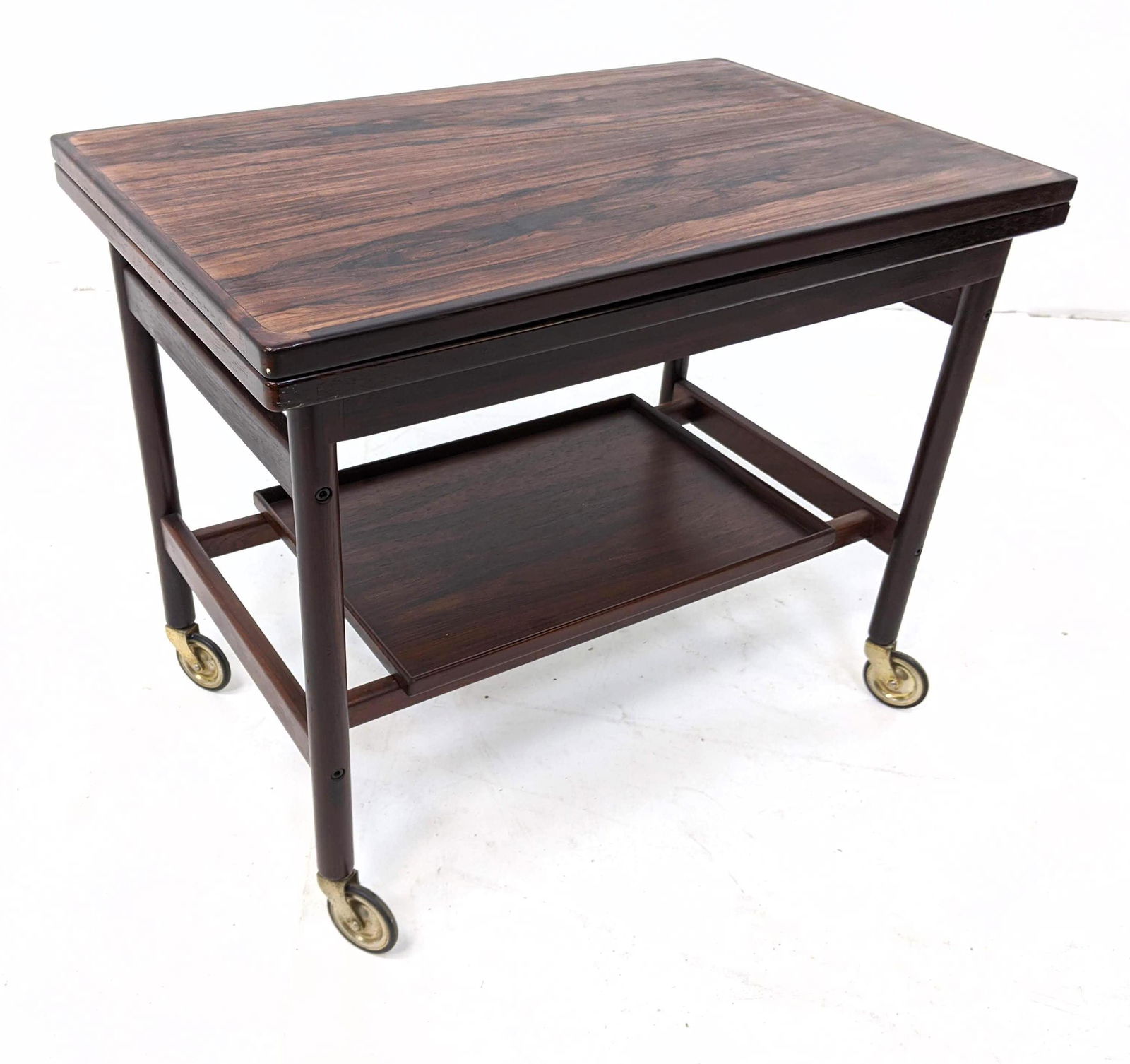 Danish Modern Rosewood Rolling Bar Serving Cart. Flip t (1 of 10)