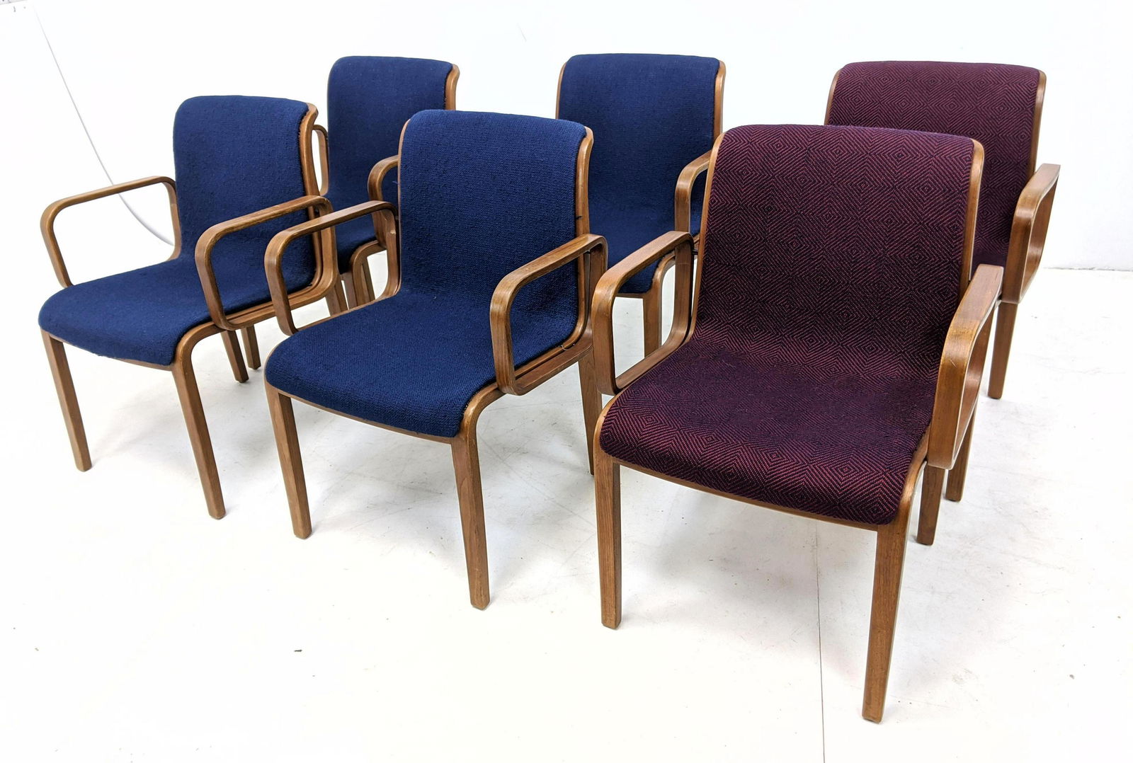 6pc BILL STEPHENS Bentwood Arm Chairs for KNOLL. 4 blue (1 of 11)
