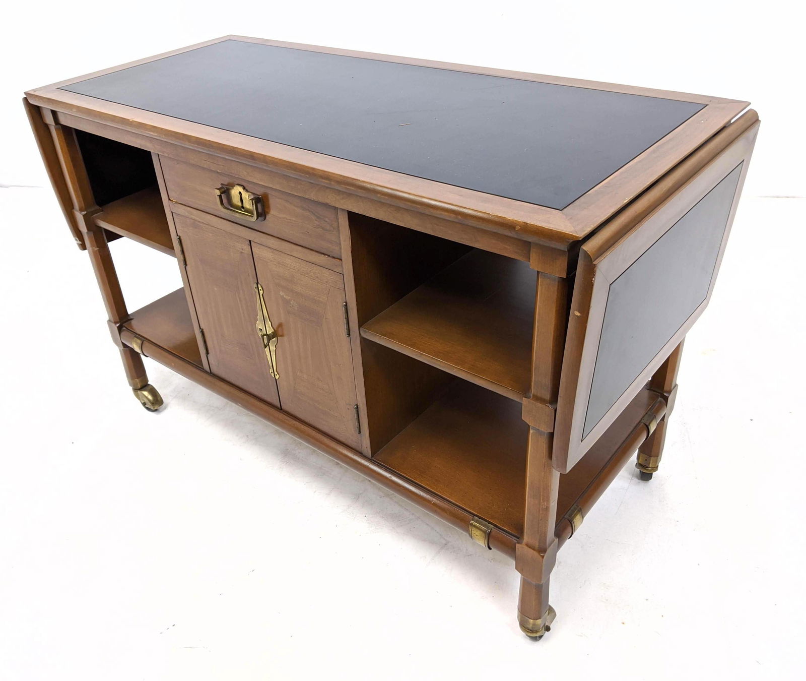 Drop Side Rolling Bar Serving  Cart. Inlaid black lamin (1 of 11)