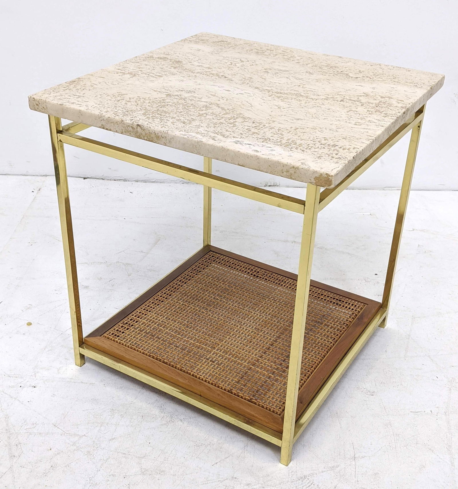 Harvey Probber style Travertine & Brass Side End Table. (1 of 8)