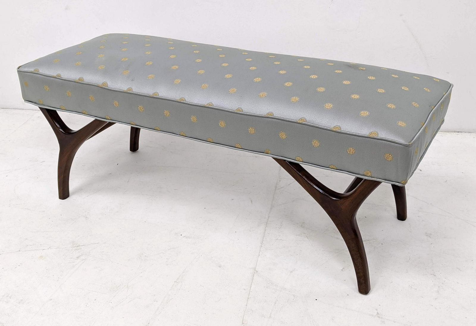 American Modern Walnut Decorator Upholstered Bench Curv (1 of 8)