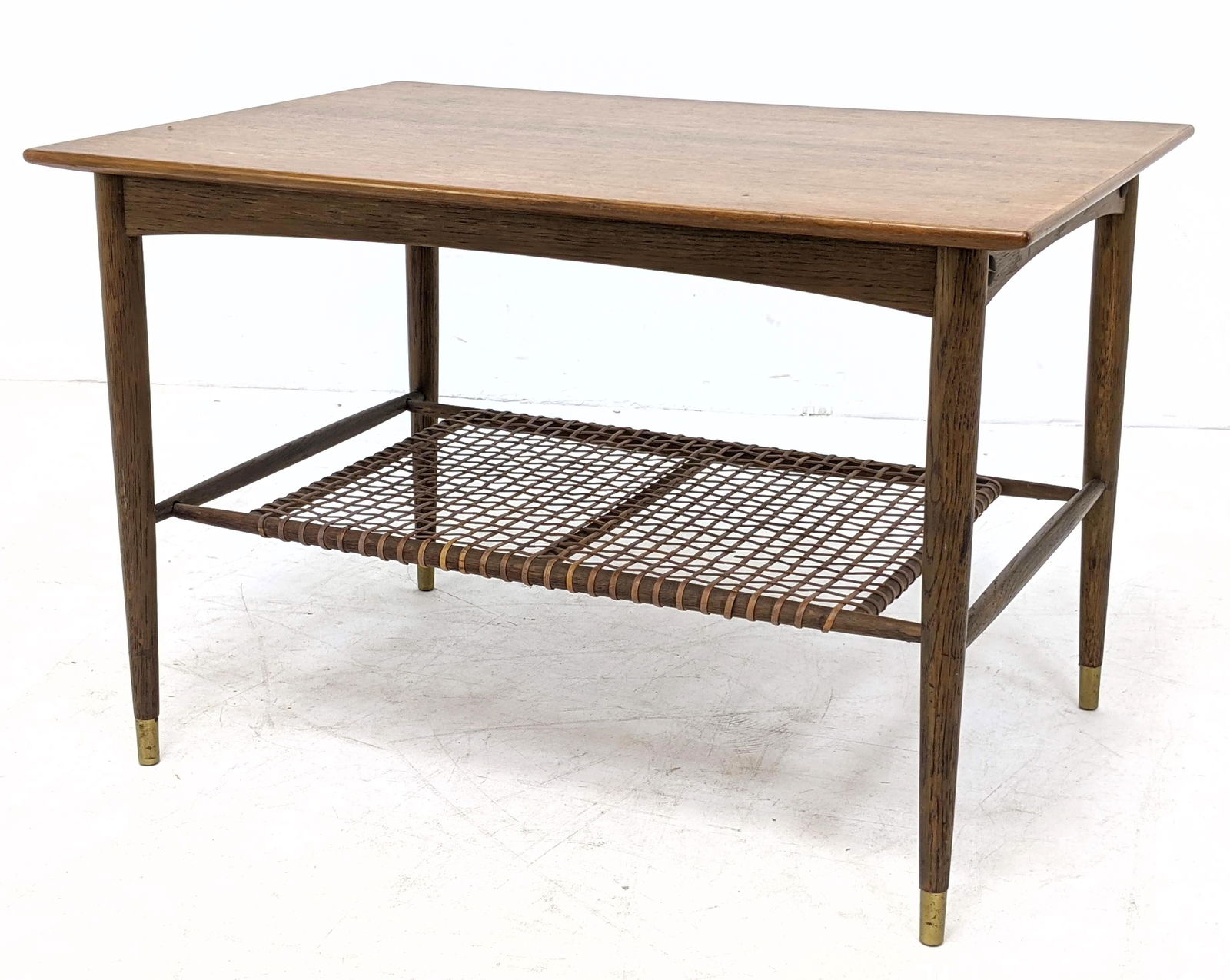 Swedish Modern Side End Table with Woven Lower Shelf. M (1 of 13)