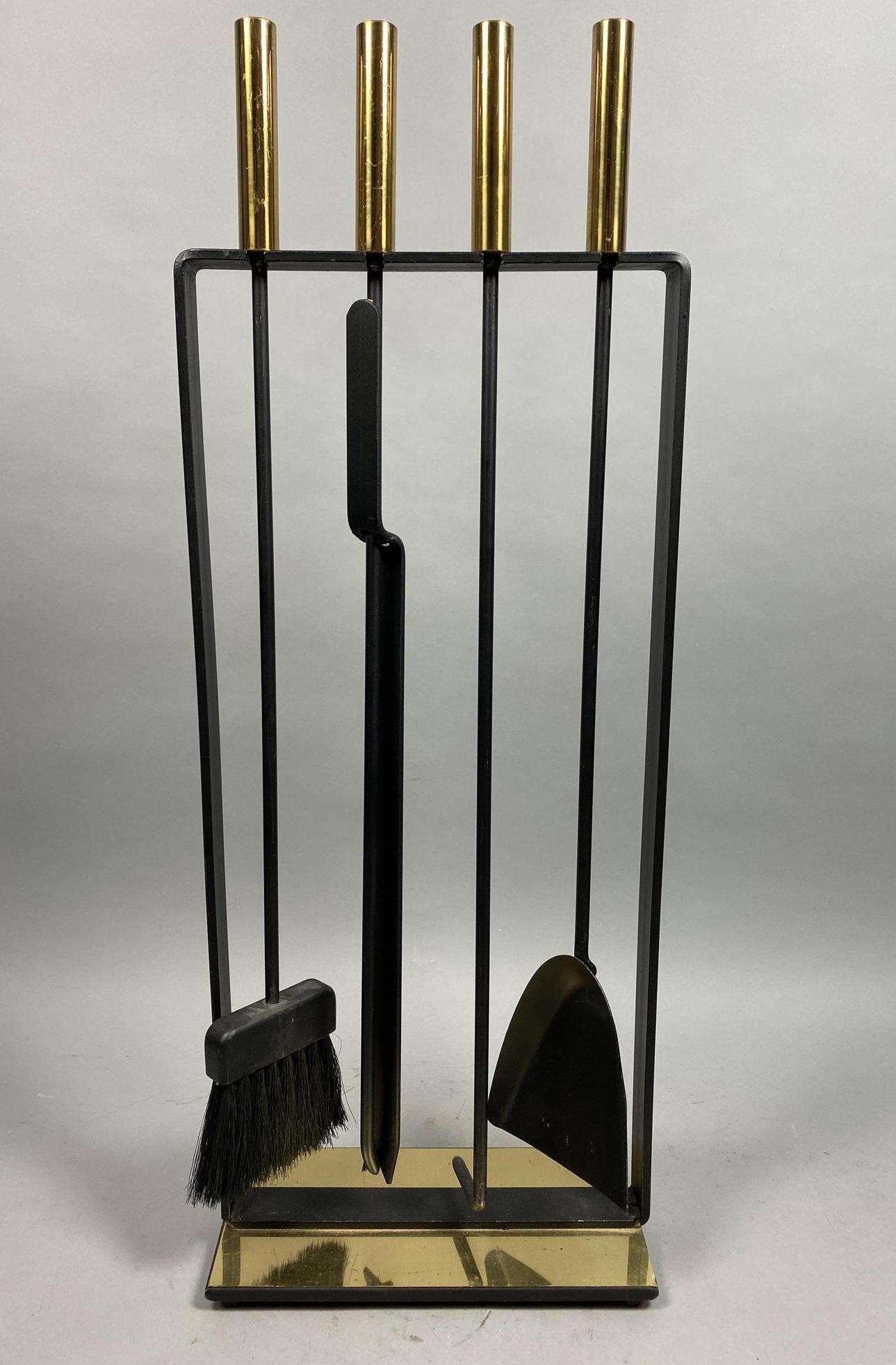 Modernist Brass & Black Iron Fireplace Tools. Black iro (1 of 8)