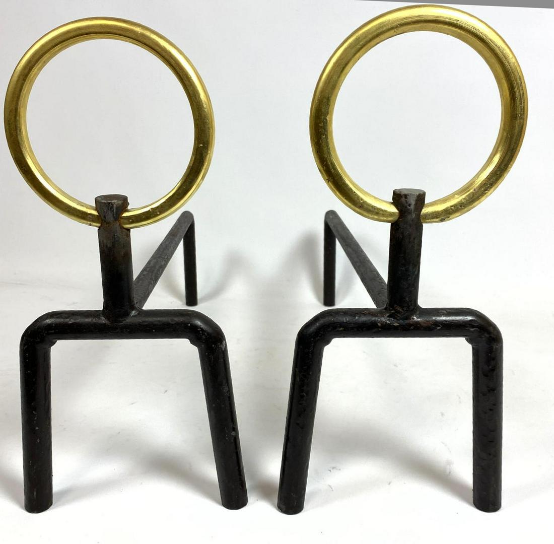Pr Gio Ponti Style Andirons. Modernist Brass & Black Pa (1 of 8)