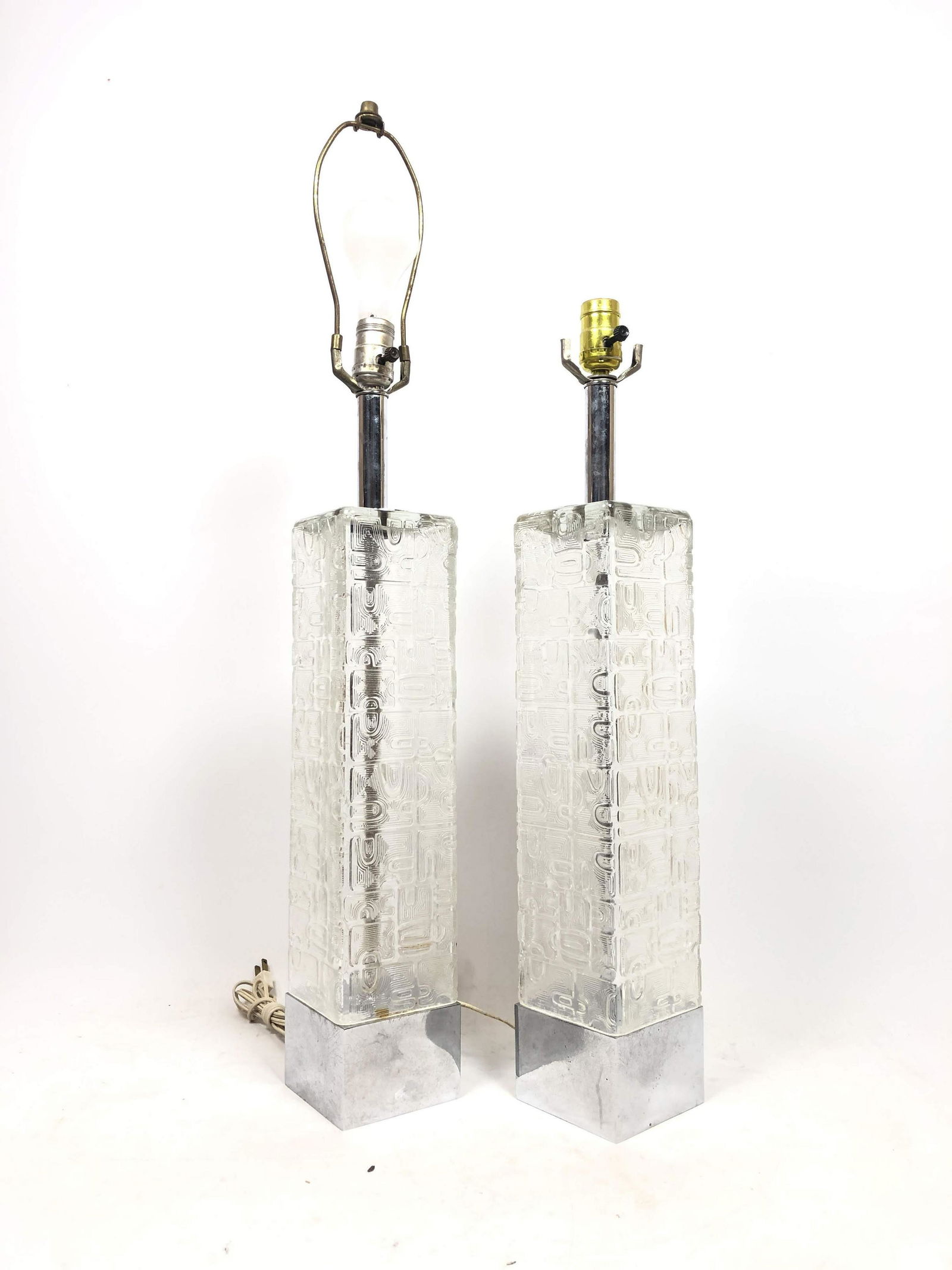Pr Decorator Cast Glass & Chrome Table Lamps. Californi (1 of 9)
