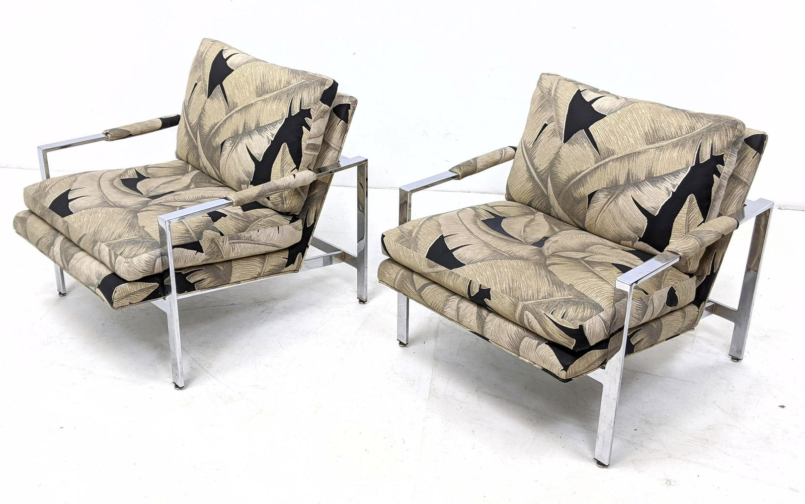 Pr Milo Baughman Chrome Frame Arm Lounge Chairs. Banana (1 of 9)