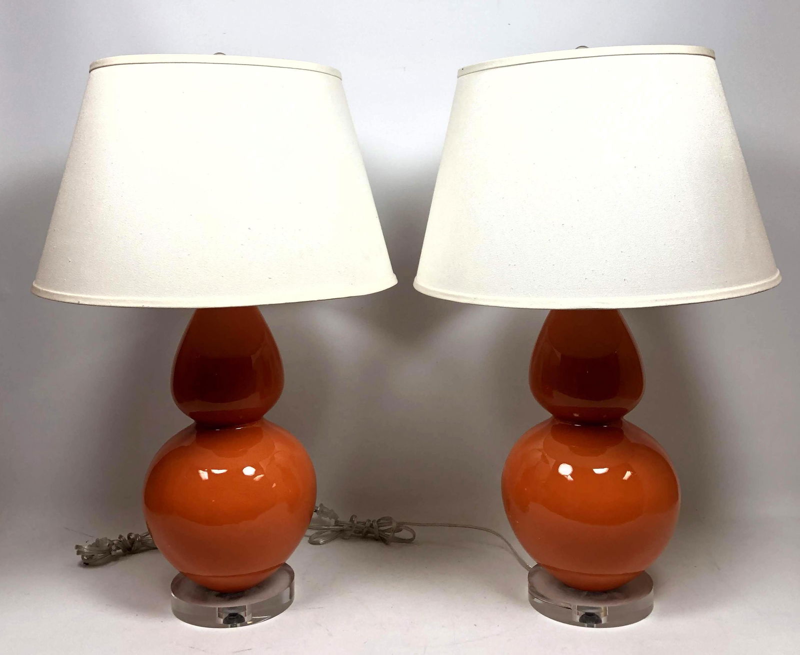 Pr Decorator Ceramic & Lucite Orange Table Lamps. Pictu (1 of 6)