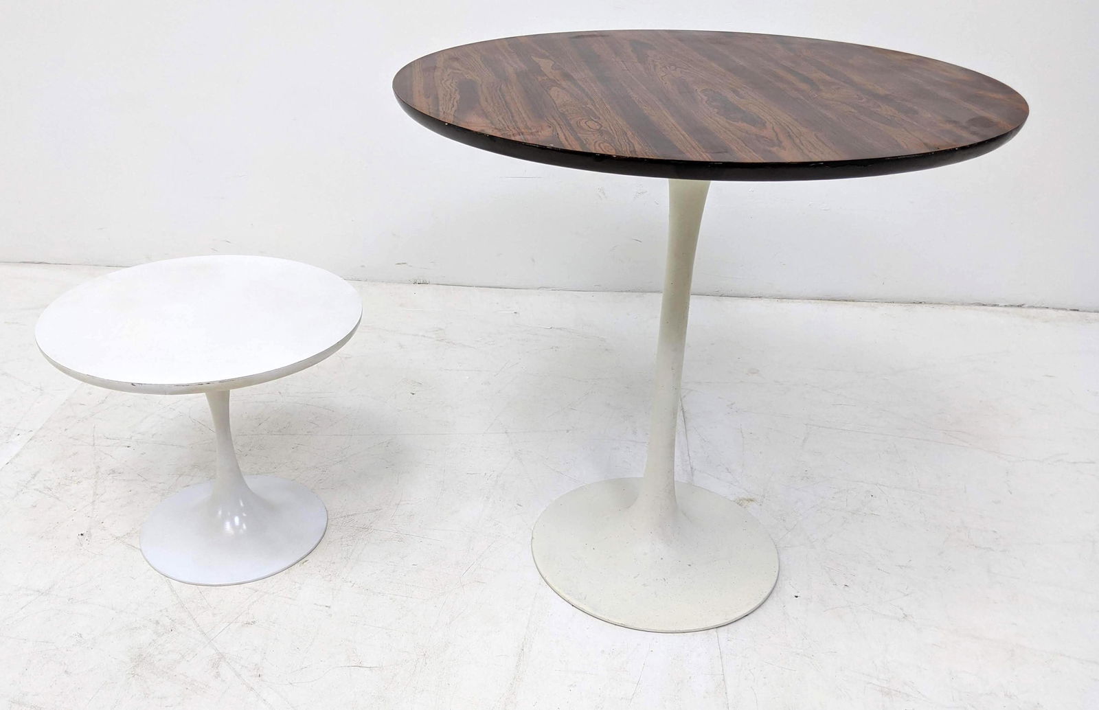 2pc Eero Saarinen style Tulip Tables. Small white end t (1 of 15)