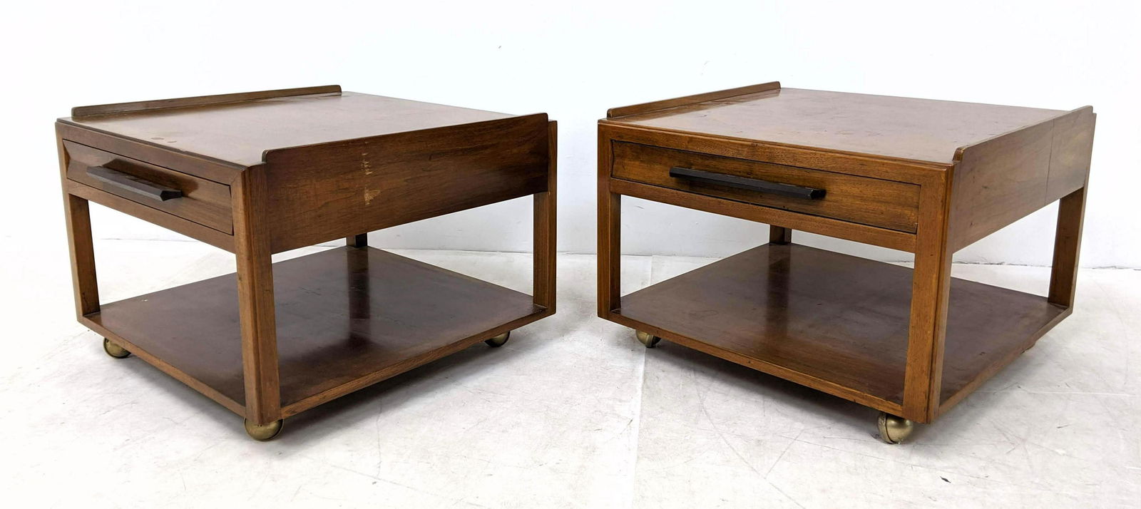 Pair DUNBAR Side End Tables on Brass Casters. Each with (1 of 11)