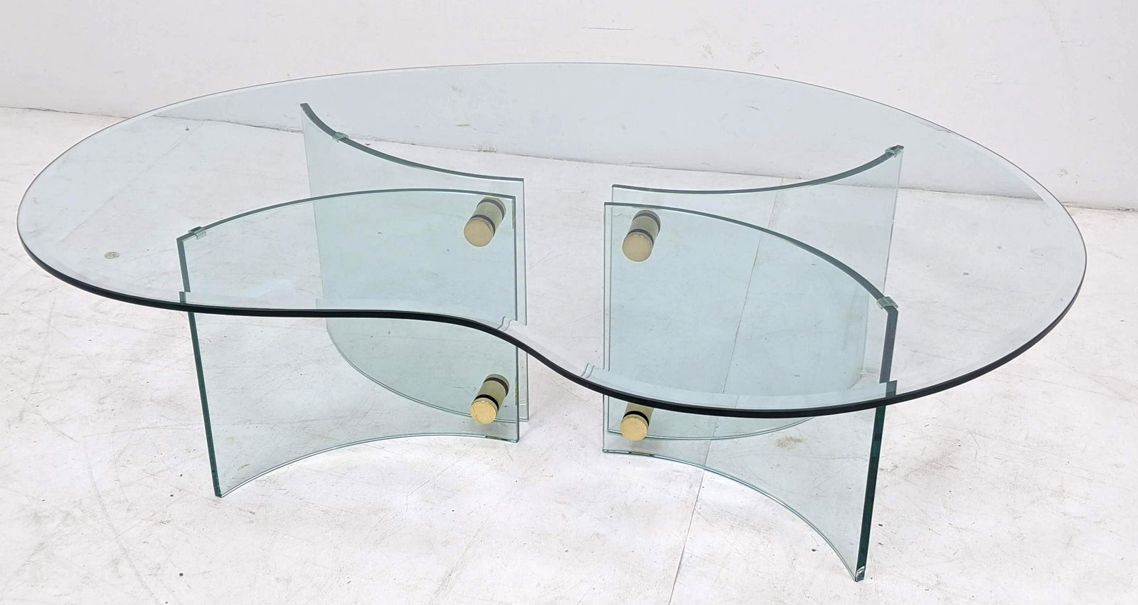 Decorator Glass Brass Accent Kidney Shape Coffee Table. (1 of 9)