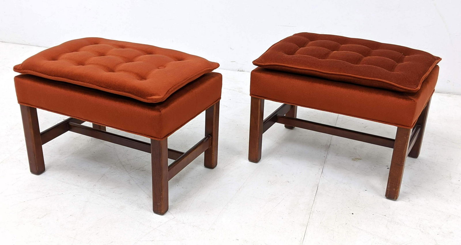 Pr Red Tufted Upholstered Benches Ottomans. Marked Vang (1 of 11)