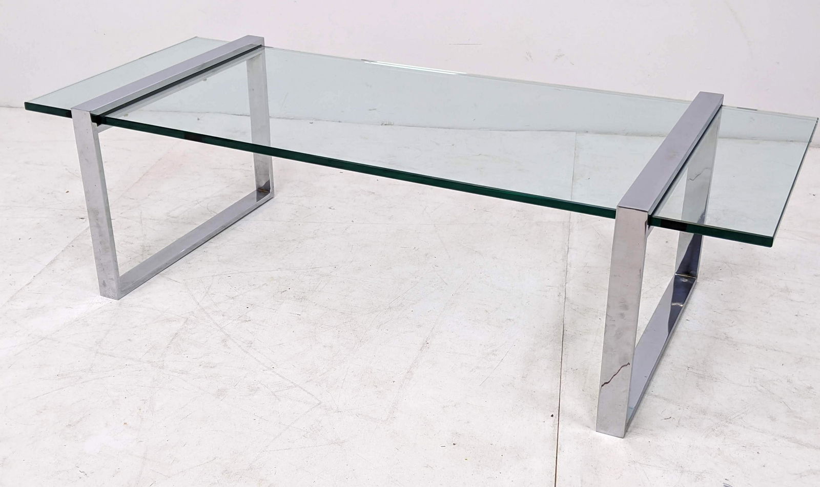 Milo Baughman style Chrome Bracket & Glass Coffee Table (1 of 8)
