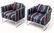 Pr Milo Baughman style Barrel Back Chrome Arm Lounge Ch