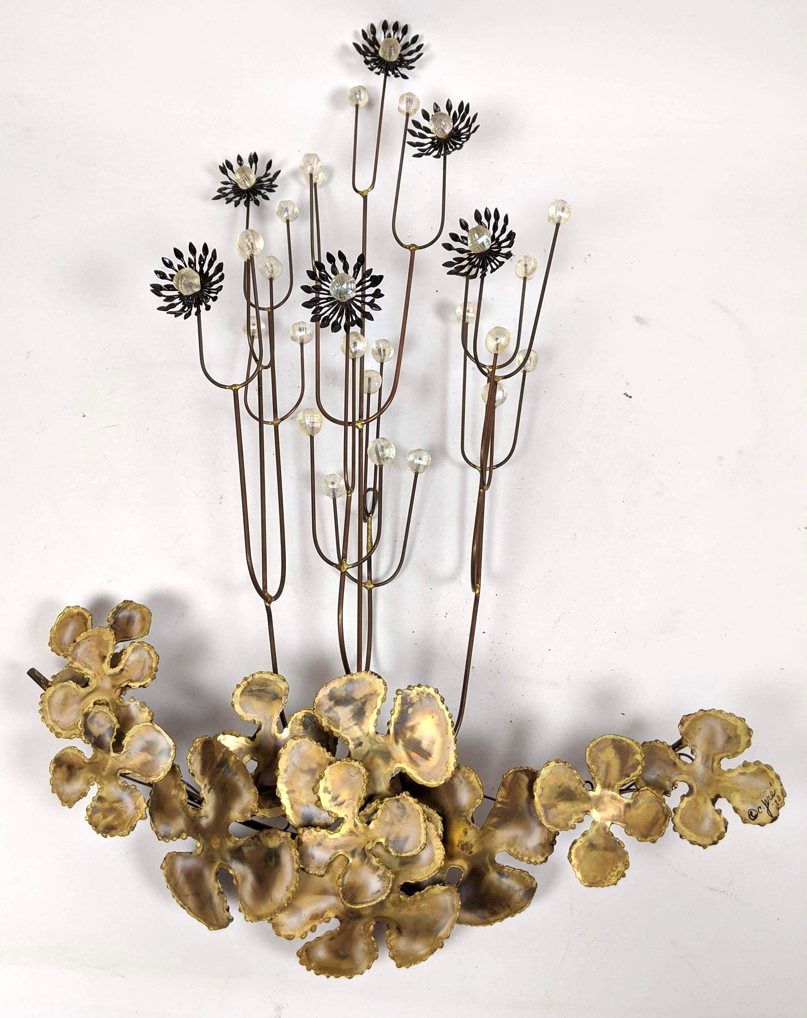 Signed C Jere 1970 Floral Mixed Metal Hanging Wall Art. (1 of 10)