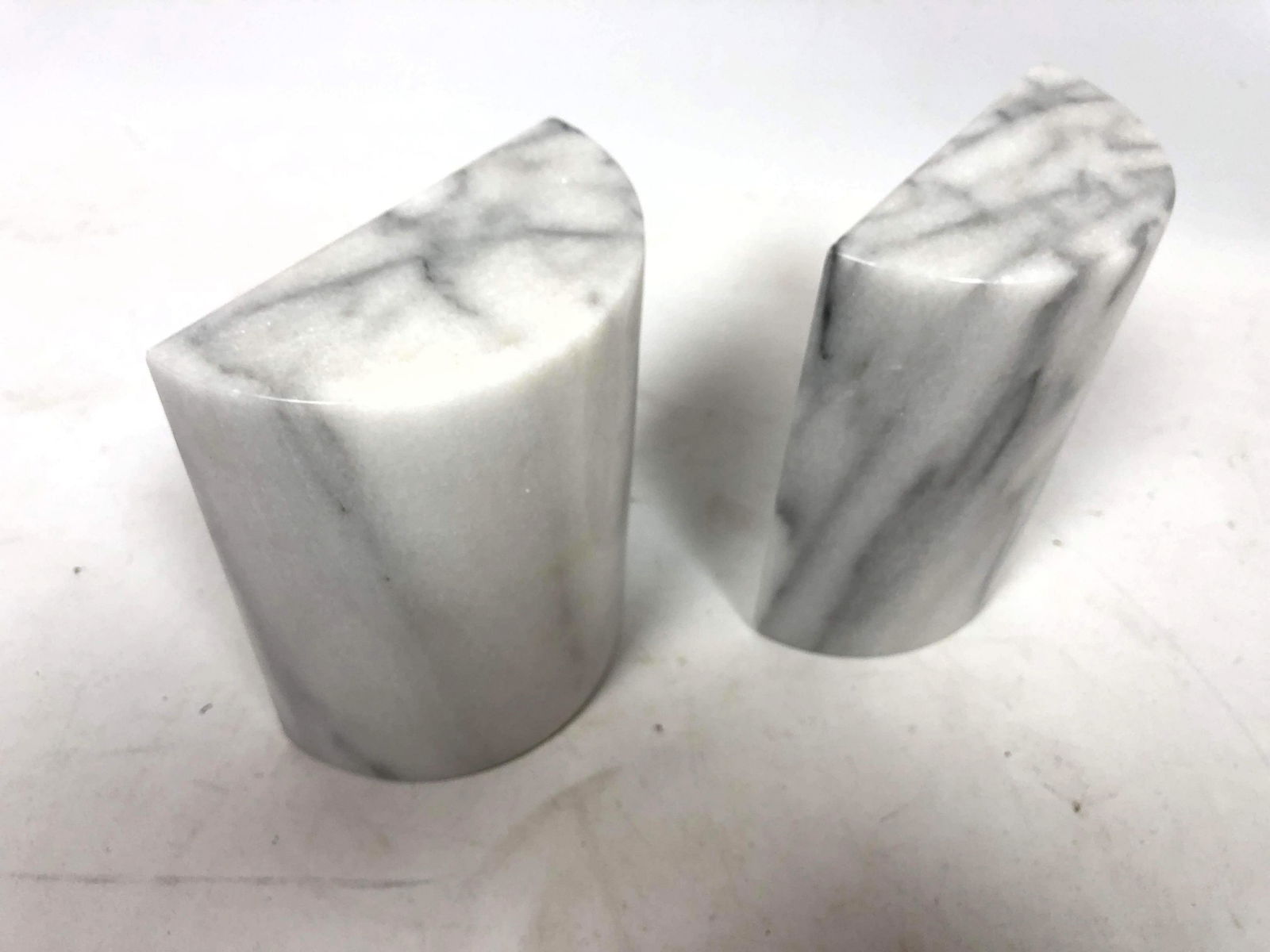 Pr Half Cylinder White Marble Bookends. (1 of 8)