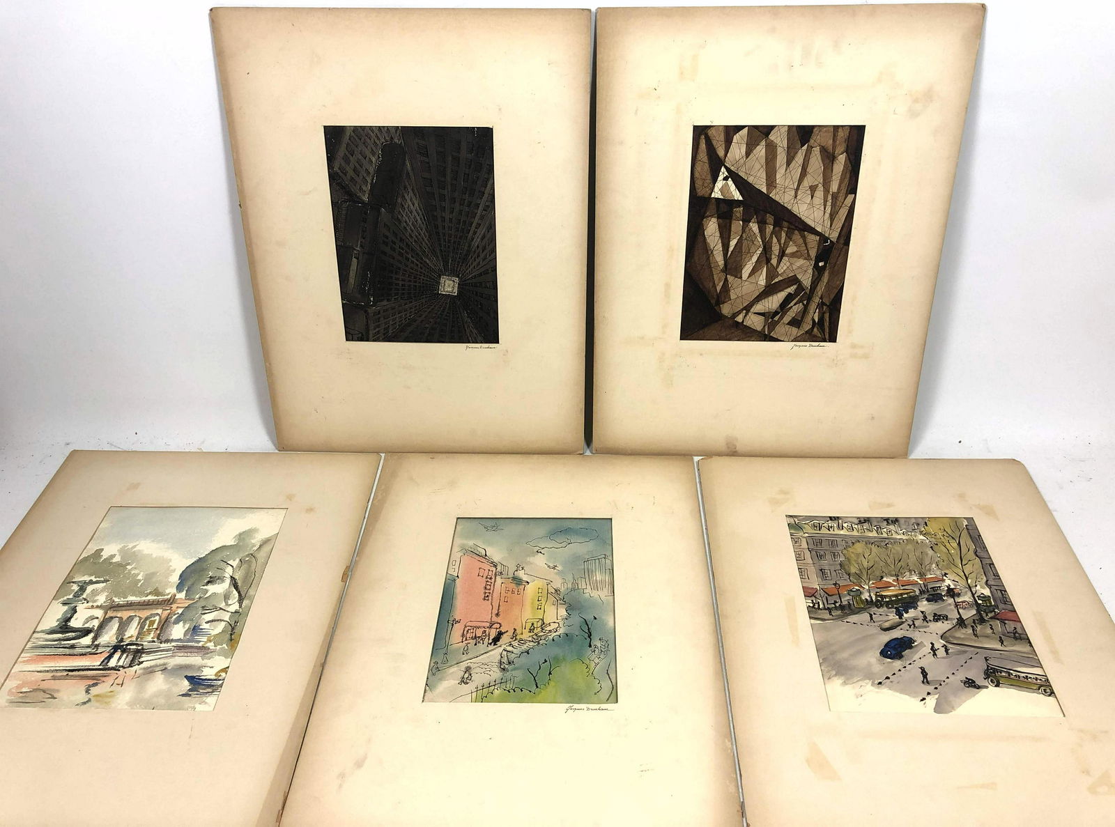 5pc JACQUES DUNHAM Architectural & Cityscape Drawings. (1 of 8)