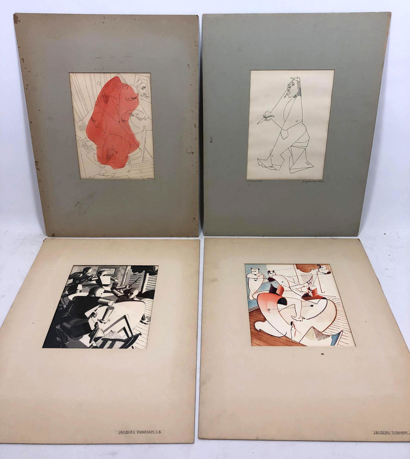 4pc JACQUES DUNHAM Modernist Figural Drawings. 3 signed (1 of 8)