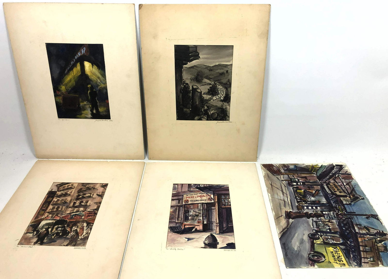 5pc JACQUES DUNHAM City Scene Watercolor Drawings. 4 in (1 of 7)