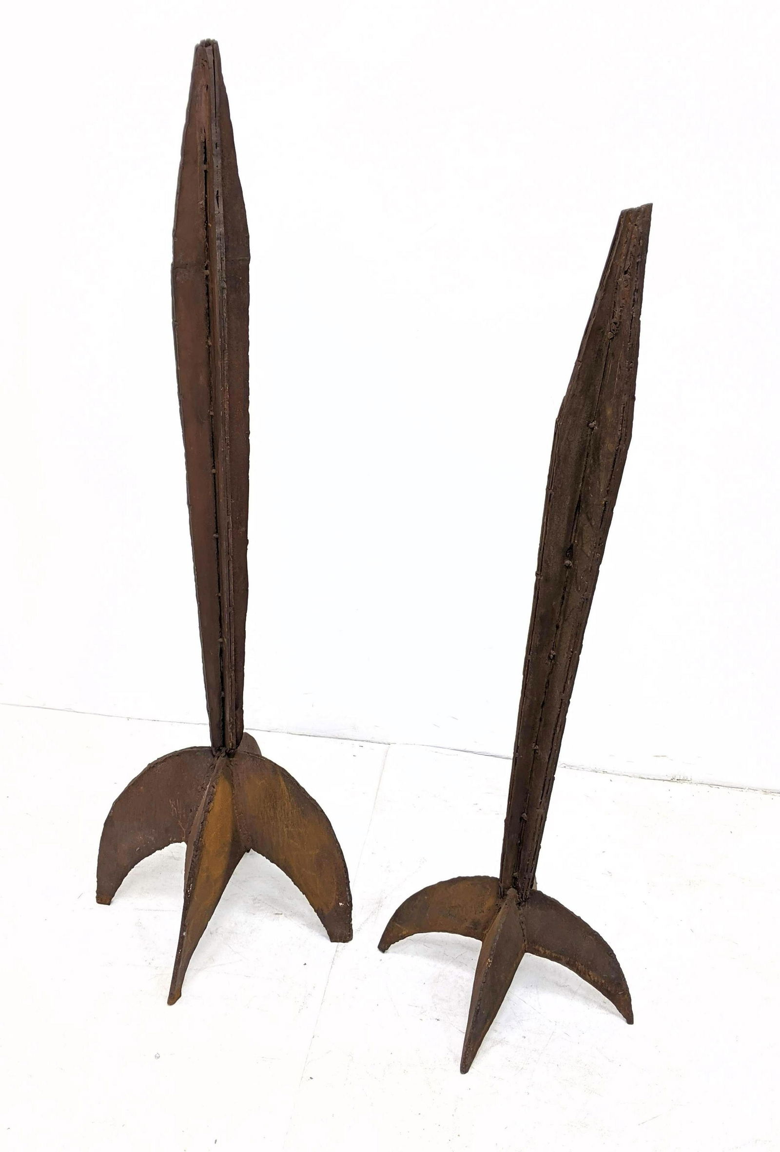 2pc Brutalist Welded Steel Rocket Form Sculptures. (1 of 11)